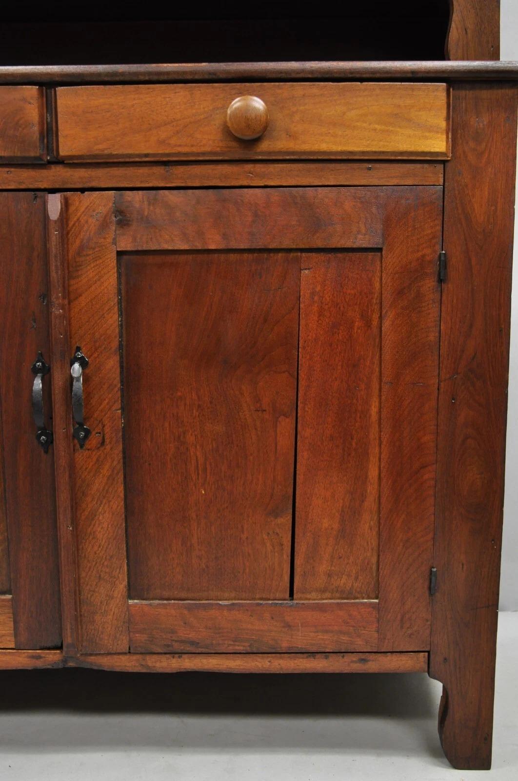 Antique Primitive Country Farmhouse Pine & Cherry Hutch Cupboard China Cabinet For Sale 3