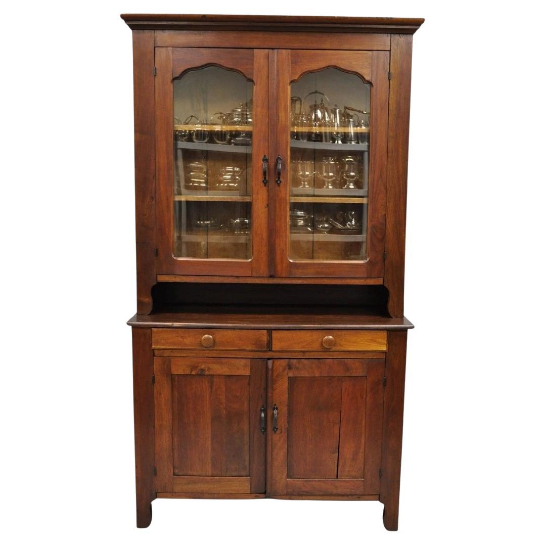 Antique Primitive Country Farmhouse Pine & Cherry Hutch Cupboard China Cabinet For Sale