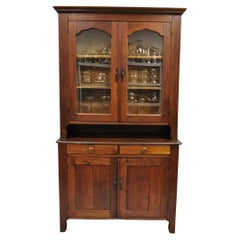 Antique Primitive Country Farmhouse Pine & Cherry Hutch Cupboard China Cabinet