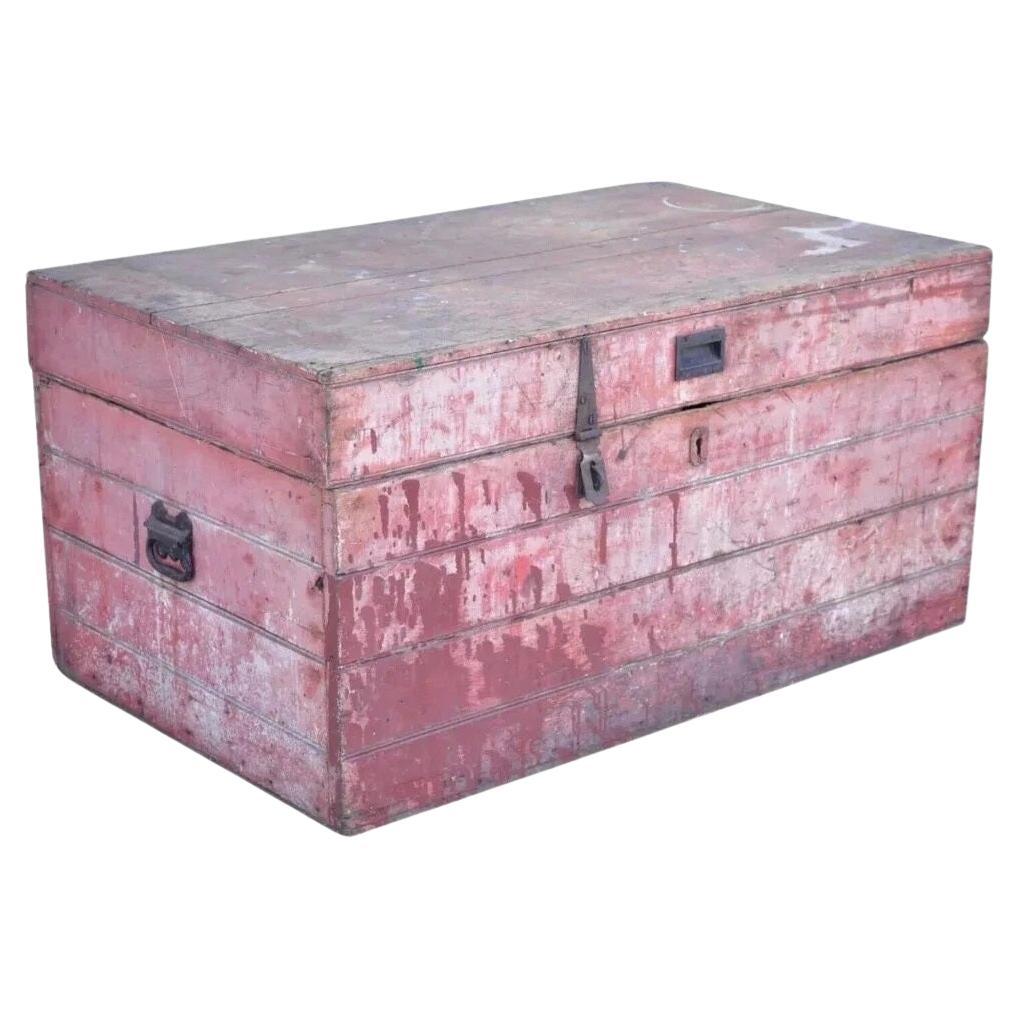 Antike primitive Primitive Landhaus-Truhe/Truhe aus rot lackiertem Holz, im Used-Look, Distress