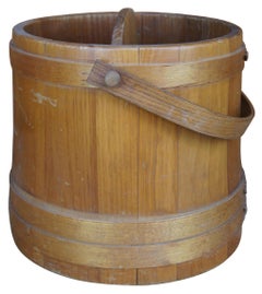 Antique Primitive Divided Pine Firkin Sugar Basket Bucket Farmhouse Bail at  1stDibs