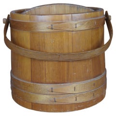 Antique Primitive Divided Pine Firkin Sugar Basket Bucket Farmhouse Bail