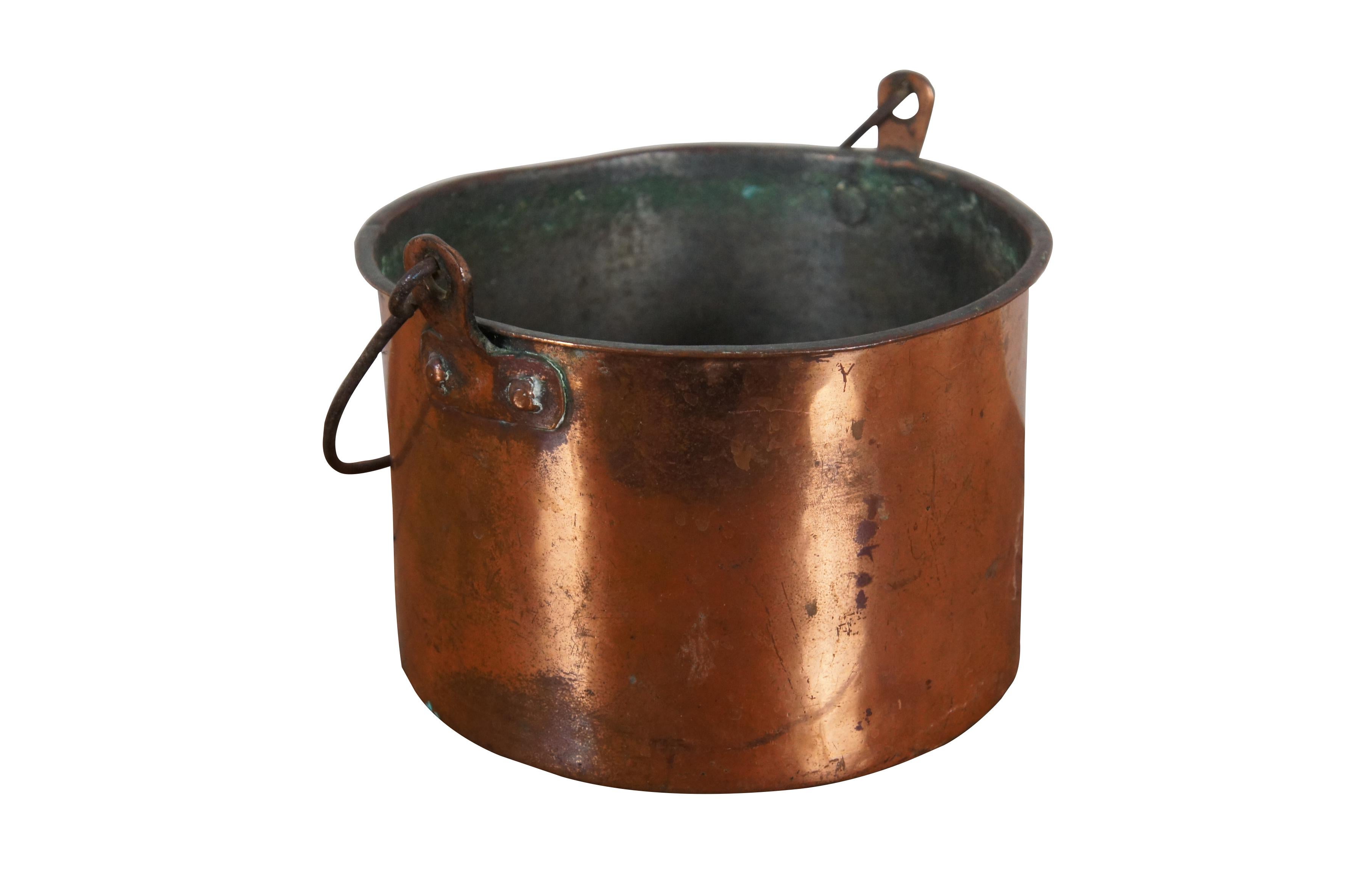Antique Primitive Dovetailed Copper Stock Pot Cauldron Cooking Kettle Bucket 10