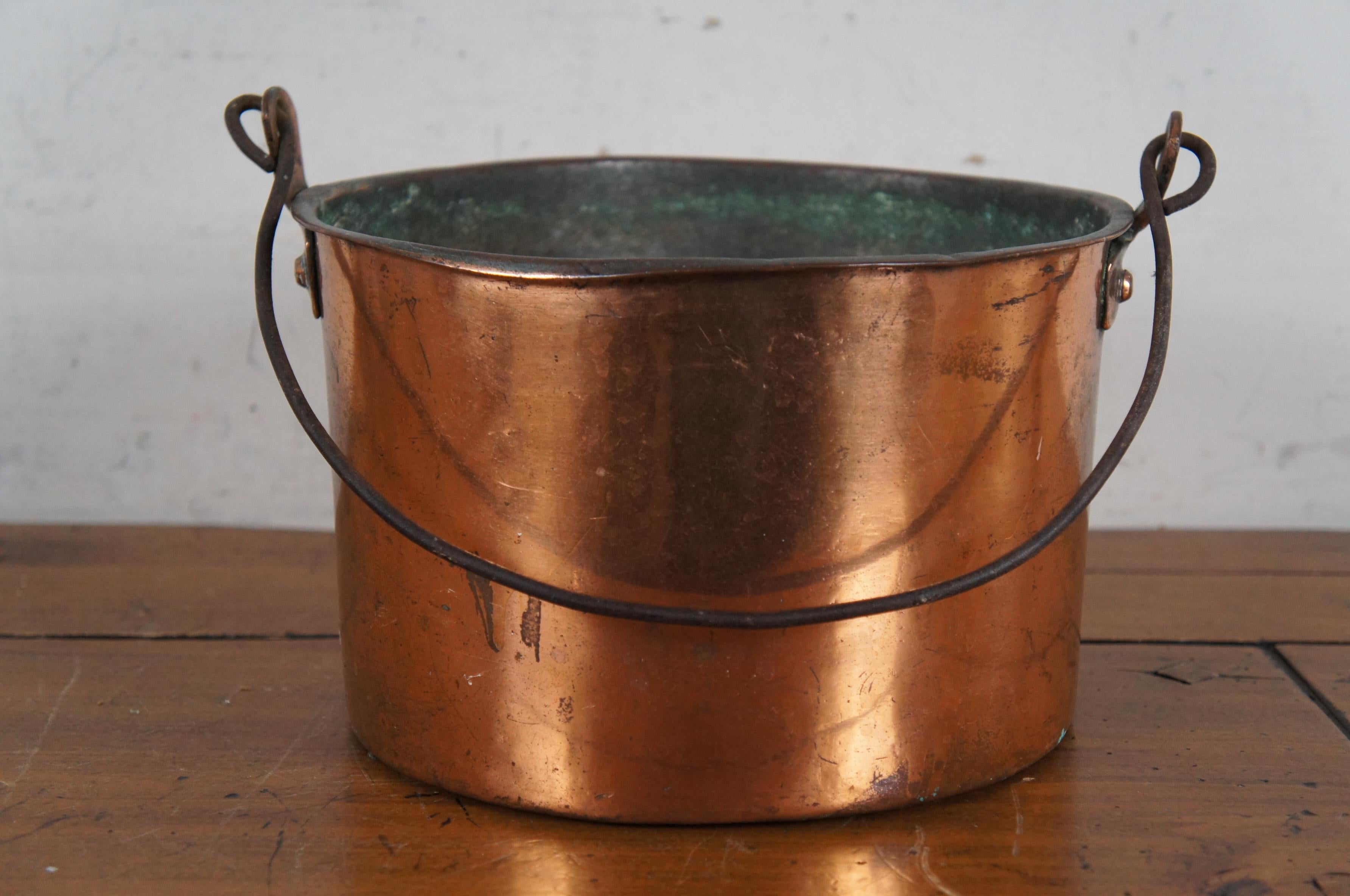 Antique Primitive Dovetailed Copper Stock Pot Cauldron Cooking Kettle Bucket 10