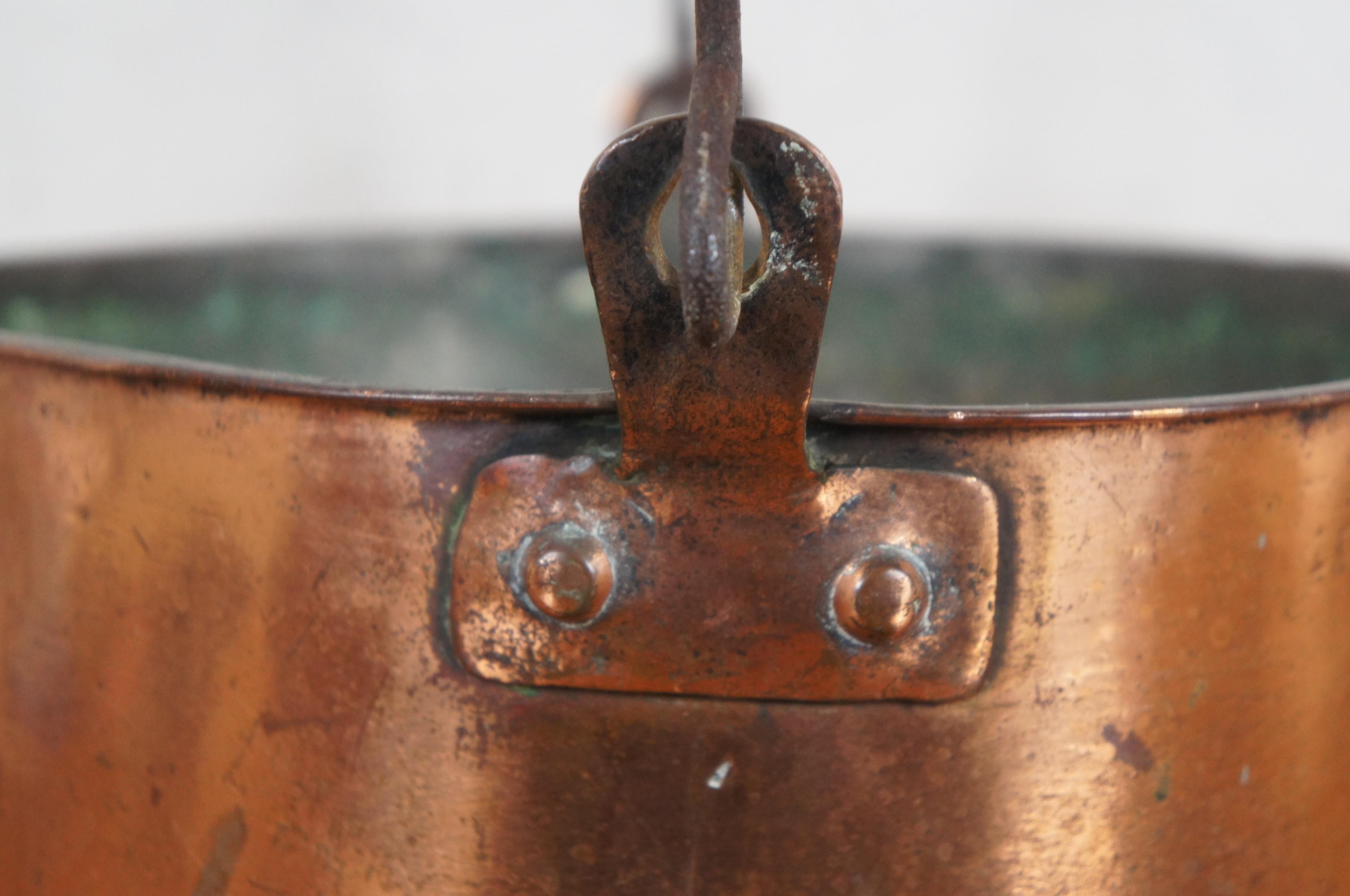 Antique Primitive Dovetailed Copper Stock Pot Cauldron Cooking Kettle Bucket 10