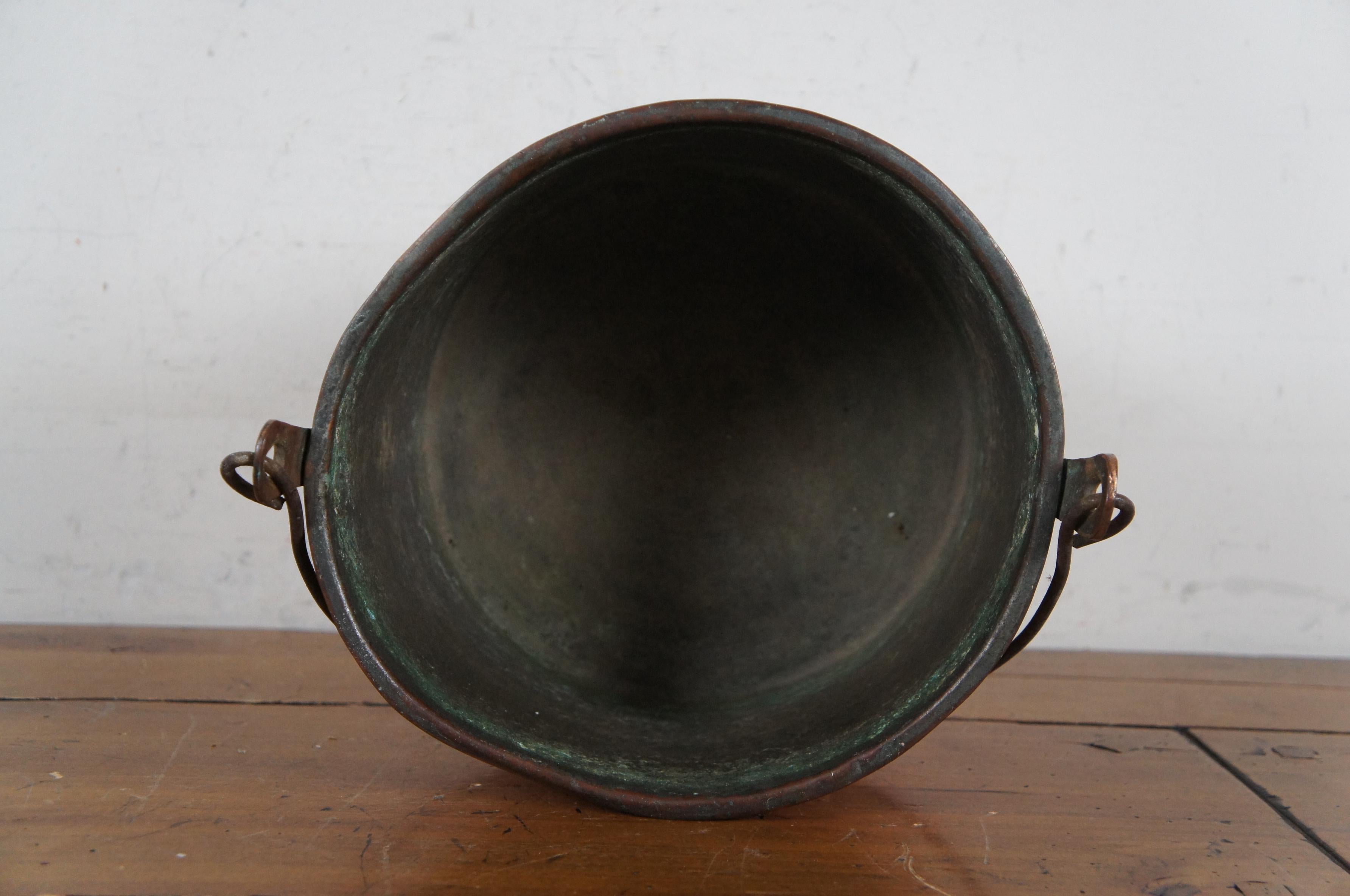 Antique Primitive Dovetailed Copper Stock Pot Cauldron Cooking Kettle Bucket 10