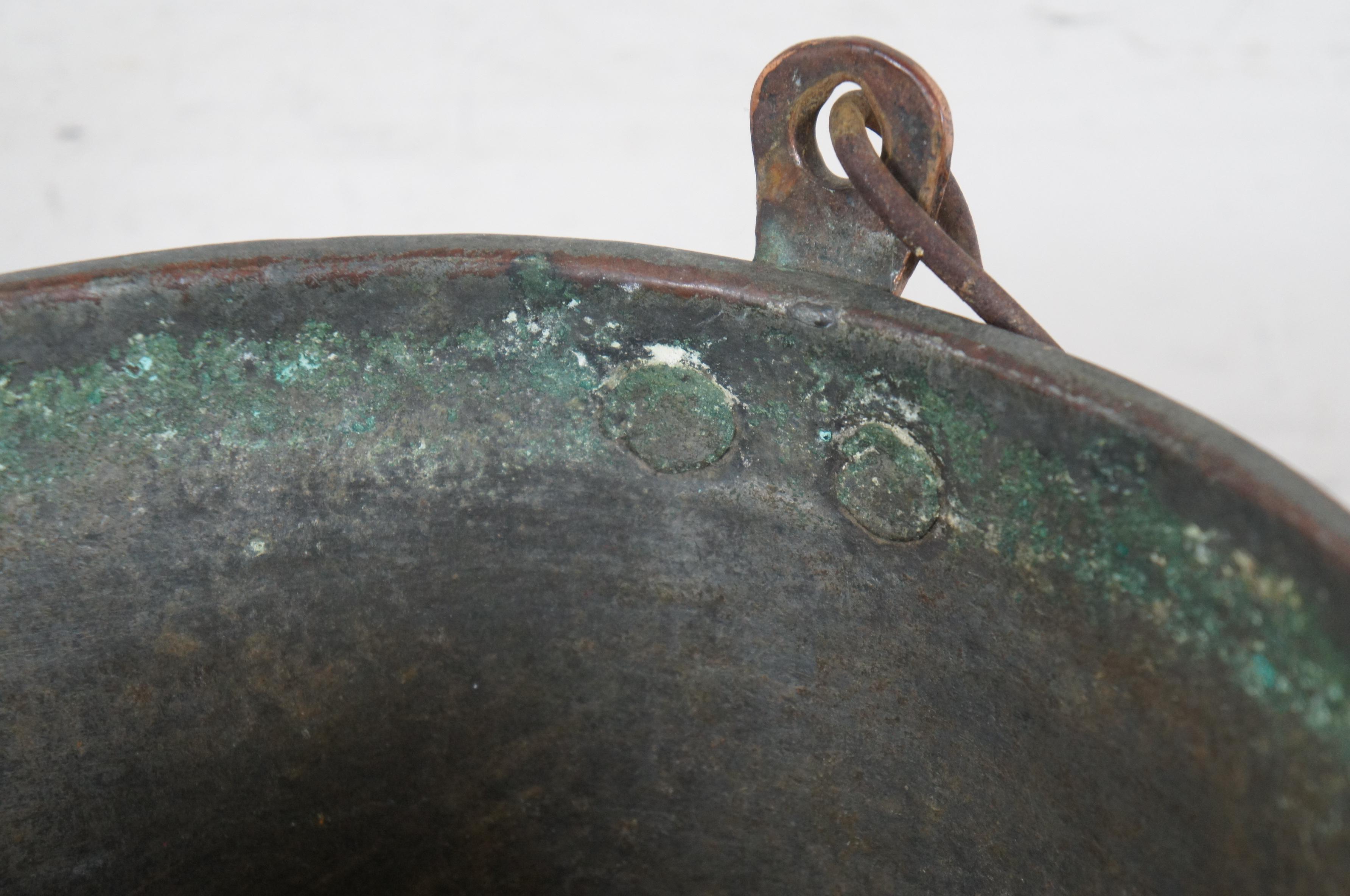 Antique Primitive Dovetailed Copper Stock Pot Cauldron Cooking Kettle Bucket 10