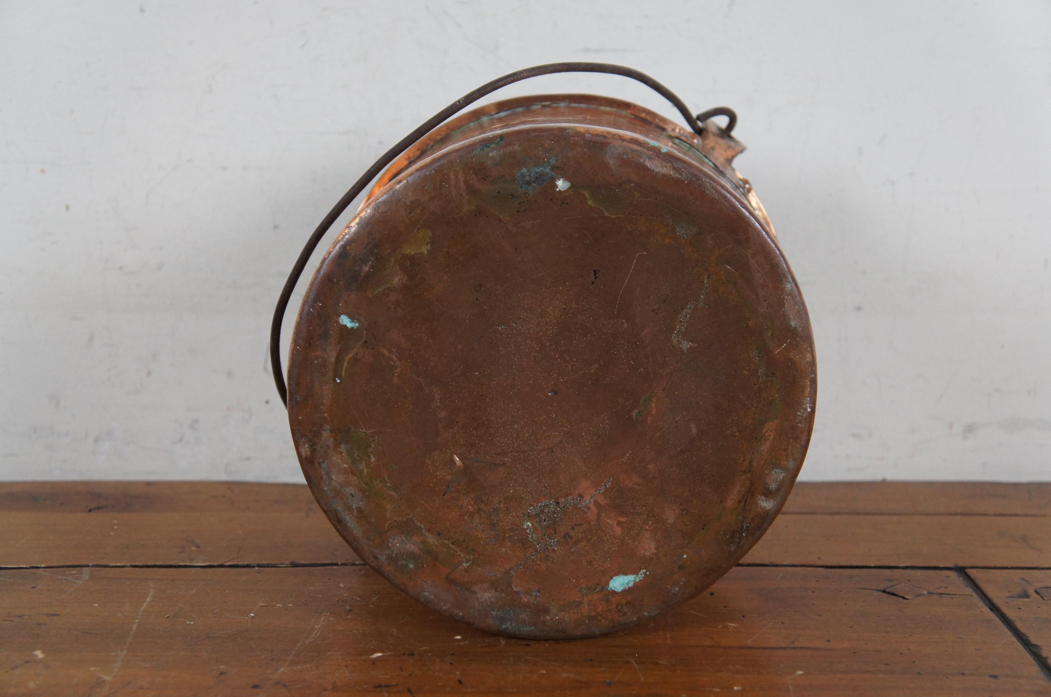 Antique Primitive Dovetailed Copper Stock Pot Cauldron Cooking Kettle Bucket 10