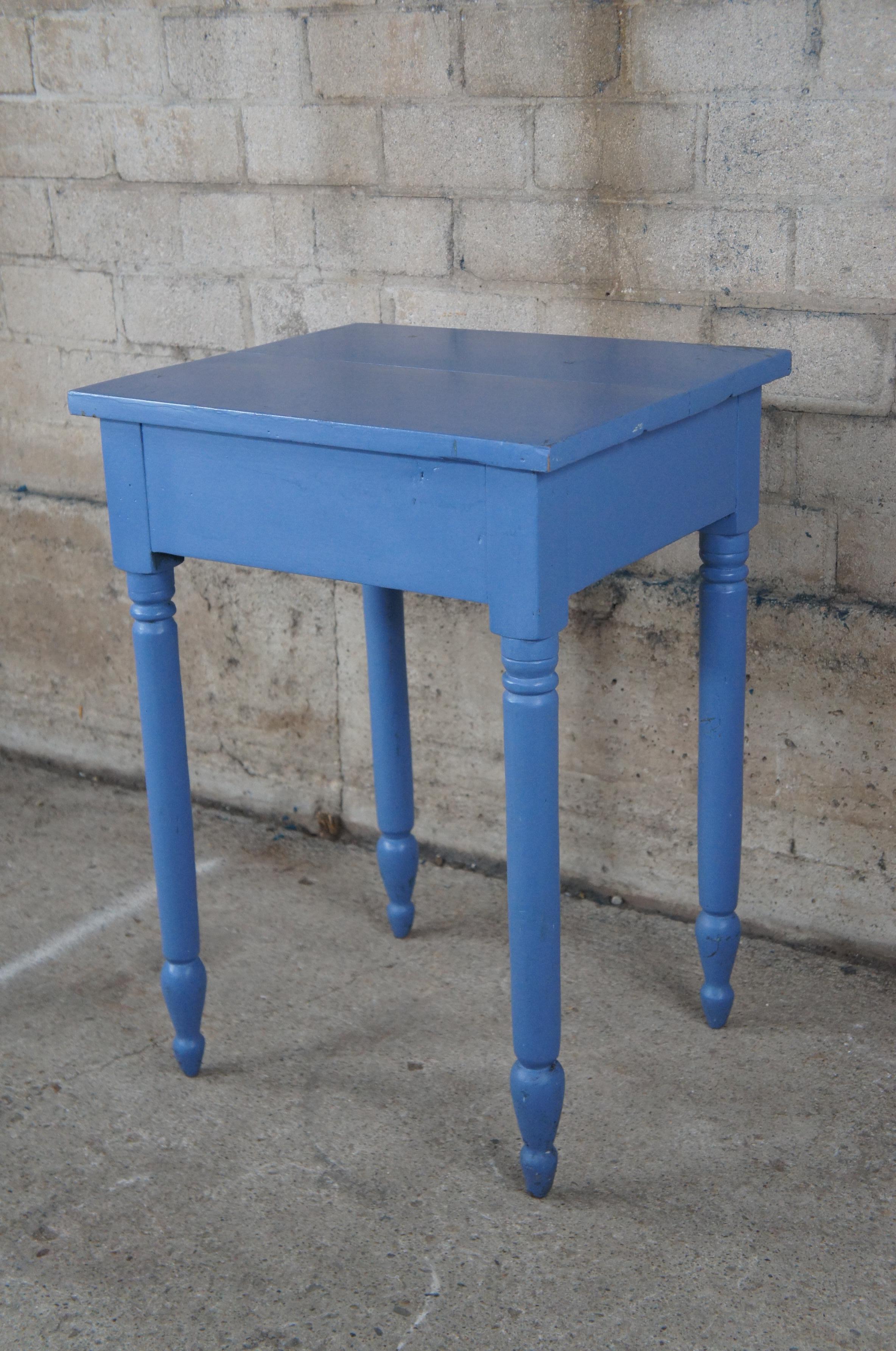 Antique Primitive Early American Blue Painted Side Accent Table & Shaker Chair 3