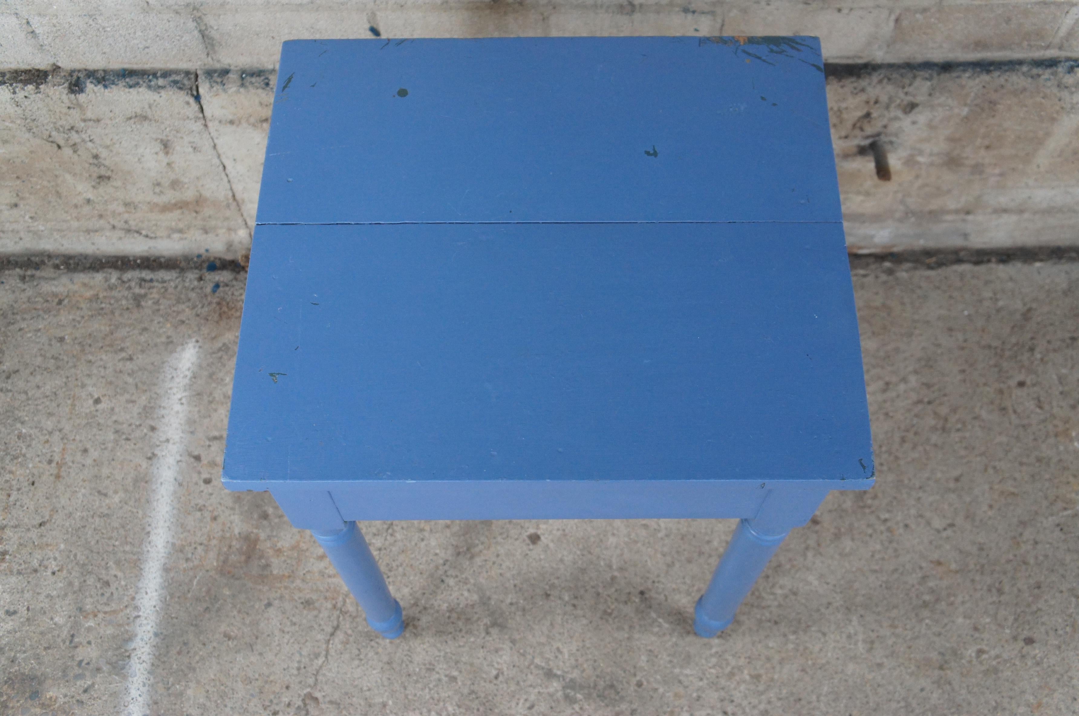 Antique Primitive Early American Blue Painted Side Accent Table & Shaker Chair 4