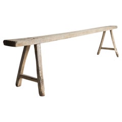 Antique Primitive Elm Pig Bench, Long And Narrow, Chinese, 19th Century