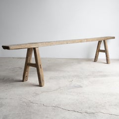 Antique Primitive Elm Pig Bench, Long And Narrow, Chinese, Early 20th Century