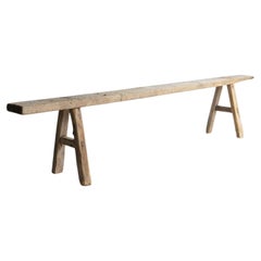 Antique Primitive Elm Pig Bench, Long And Narrow, Chinese, Early 20th Century