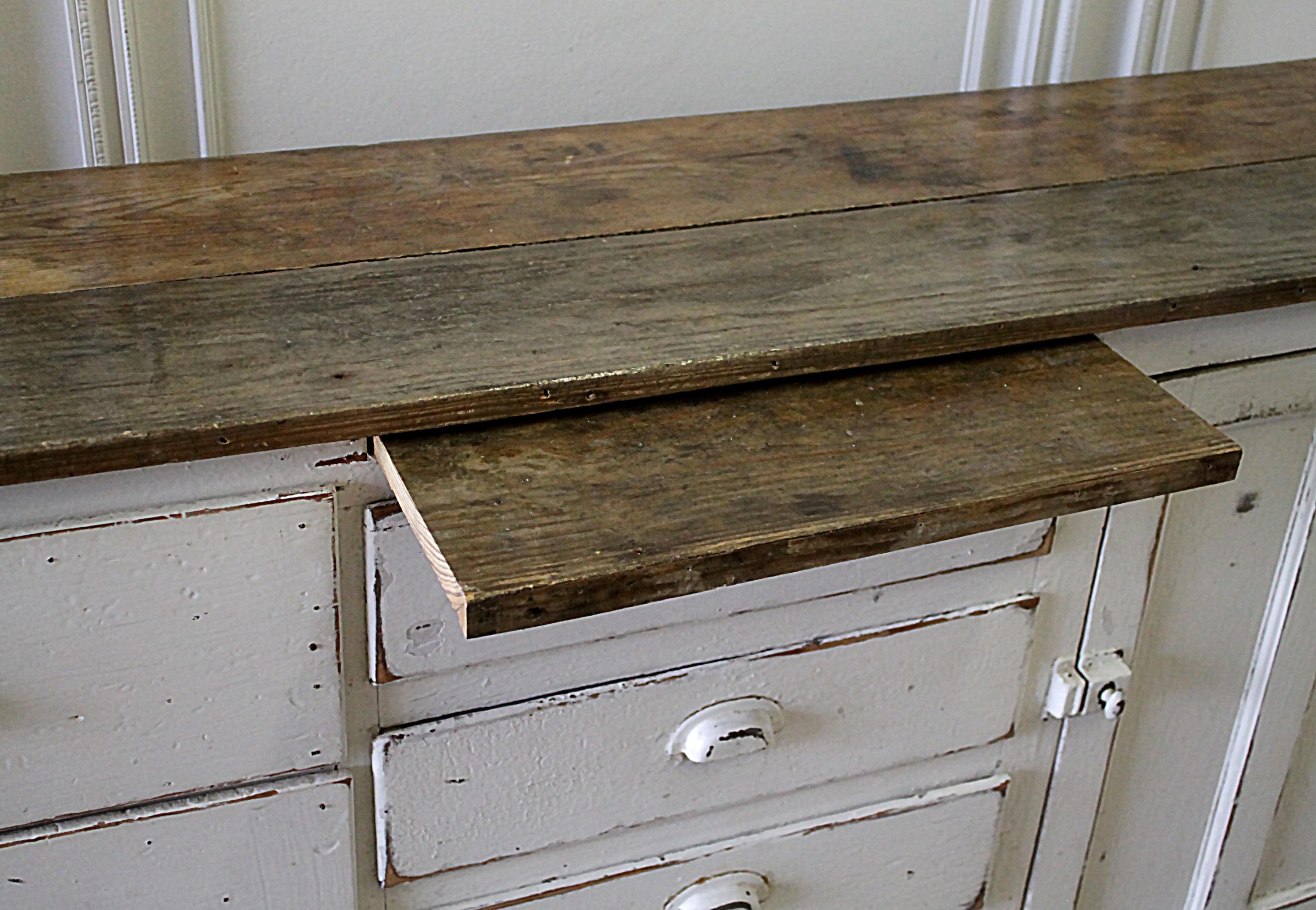 Antique Primitive European Farmhouse Style Buffet Server with Wood Top In Distressed Condition In Brea, CA