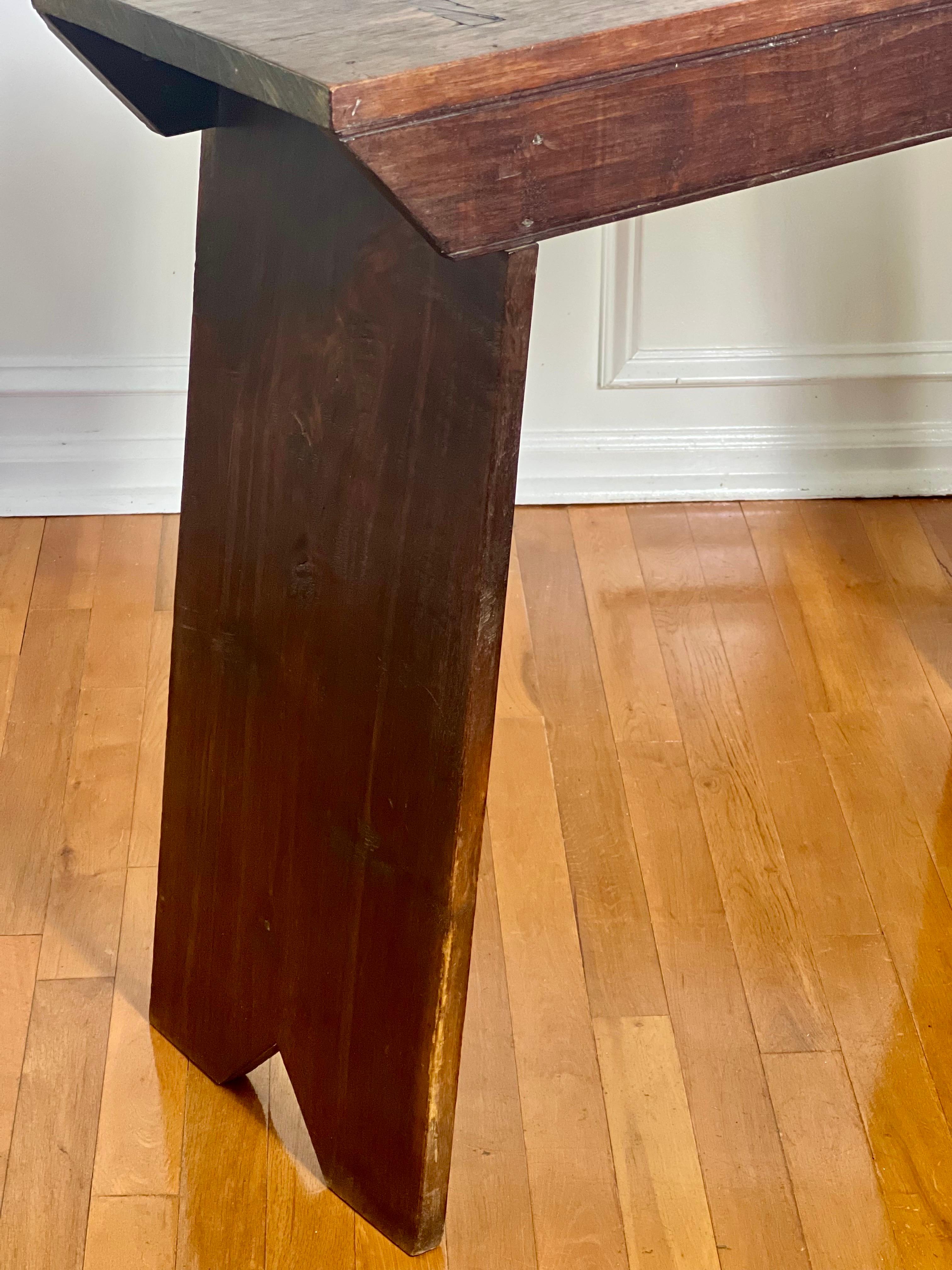 Antique Primitive Farmhouse Walnut Mortised Narrow Console or Workbench 4