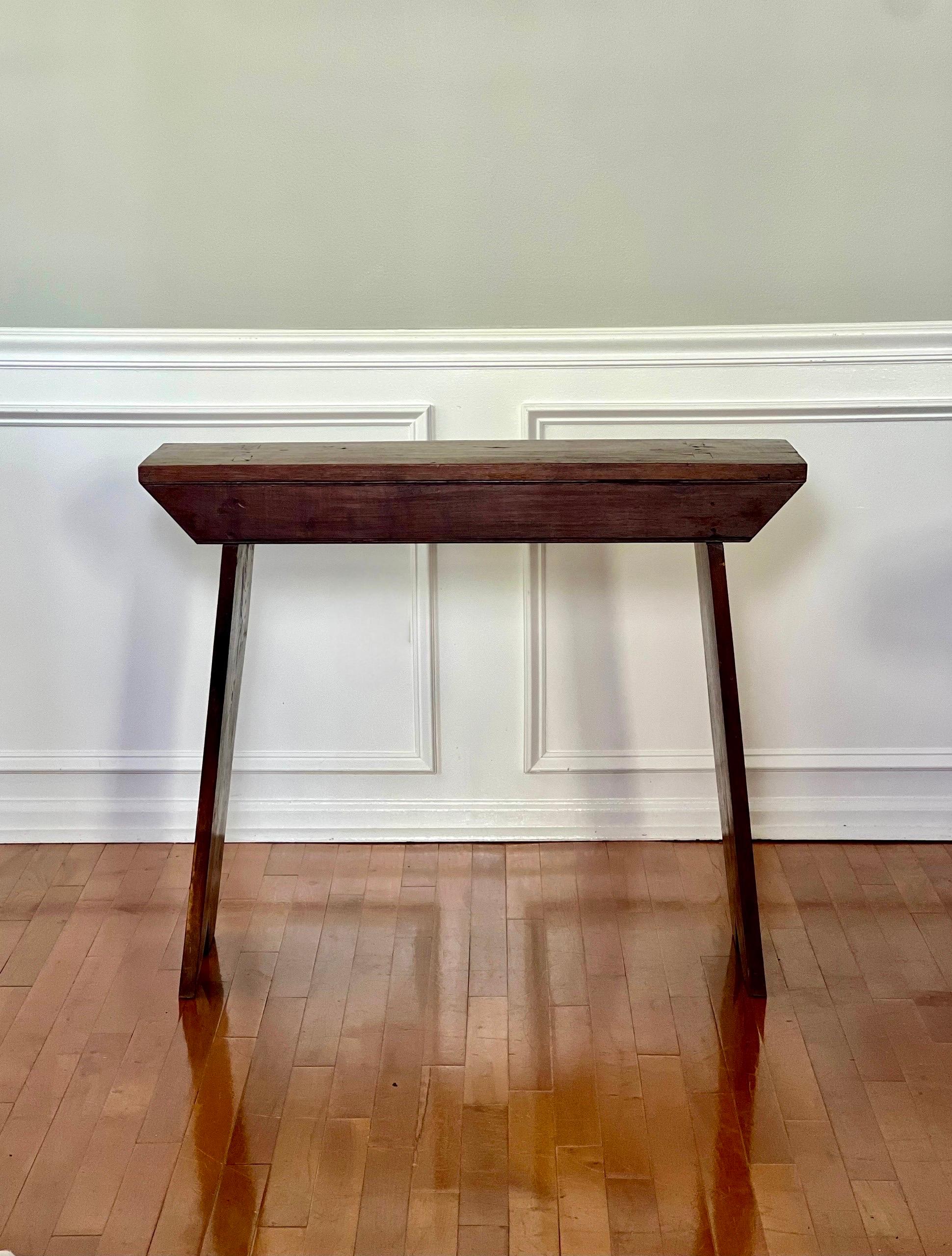 Antique Primitive Farmhouse Walnut Mortised Narrow Console or Workbench 6