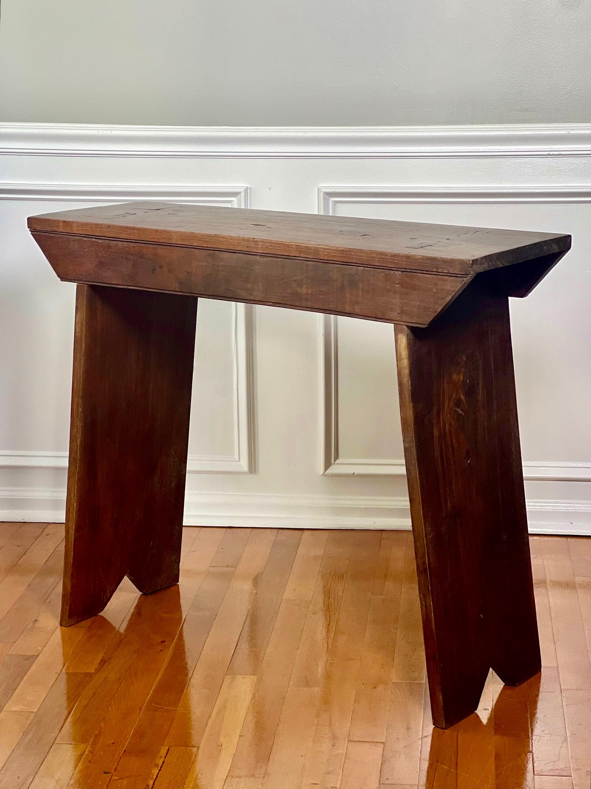 Hand-Crafted Antique Primitive Farmhouse Walnut Mortised Narrow Console or Workbench