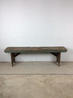 Antique Primitive Farmhouse Wood Bench with Chippy Paint Patina