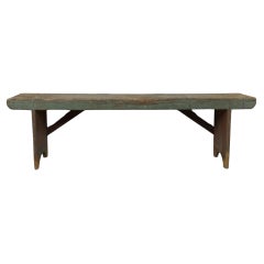 Antique Primitive Farmhouse Wood Bench with Chippy Paint Patina