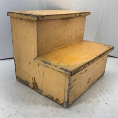 Antique Primitive Folk Art Painted Step Stool Library Stairs