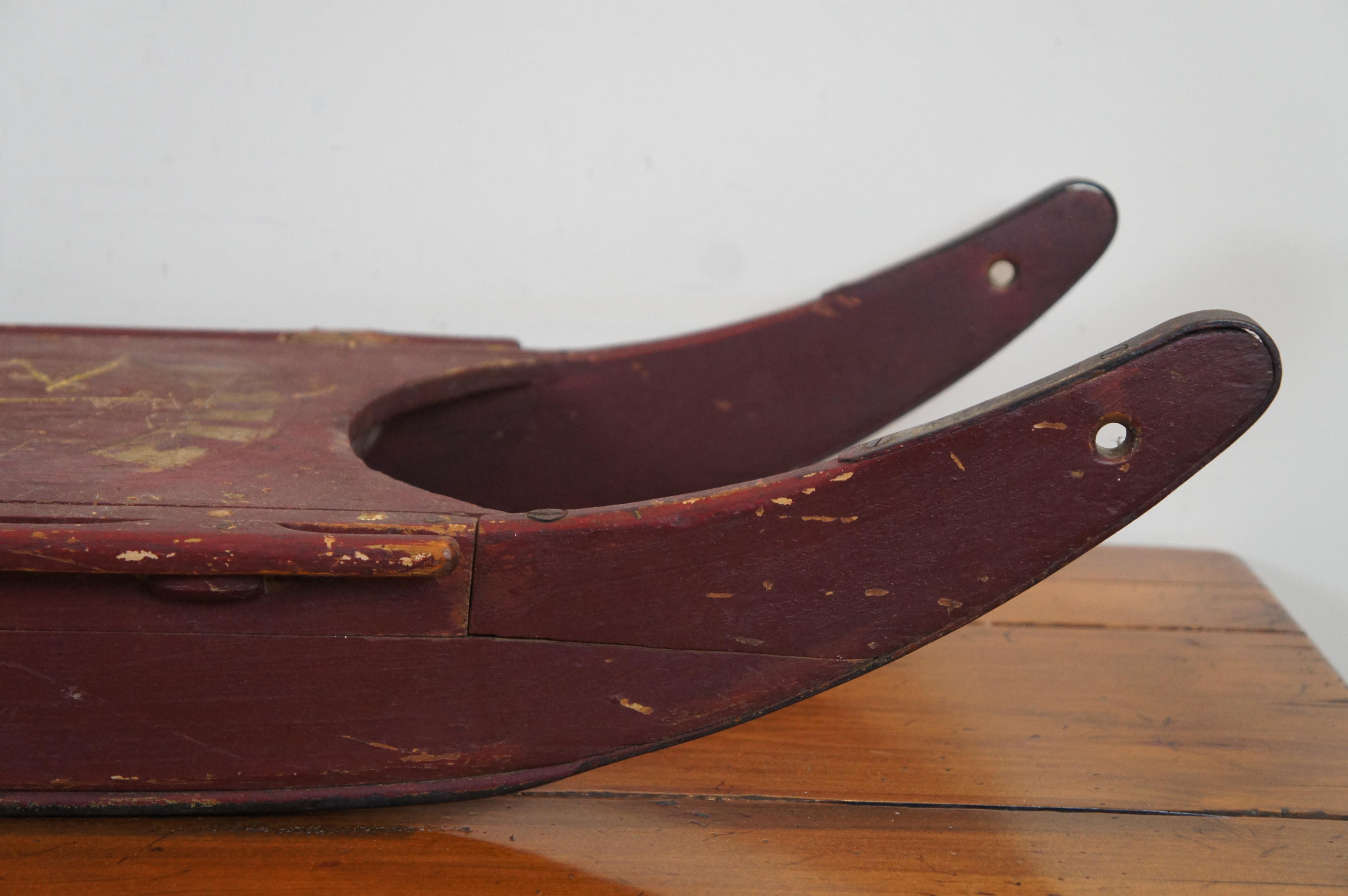 Antique Primitive Folk Art Wood Wood & Iron Red Painted Childrens Sled Sleigh 49