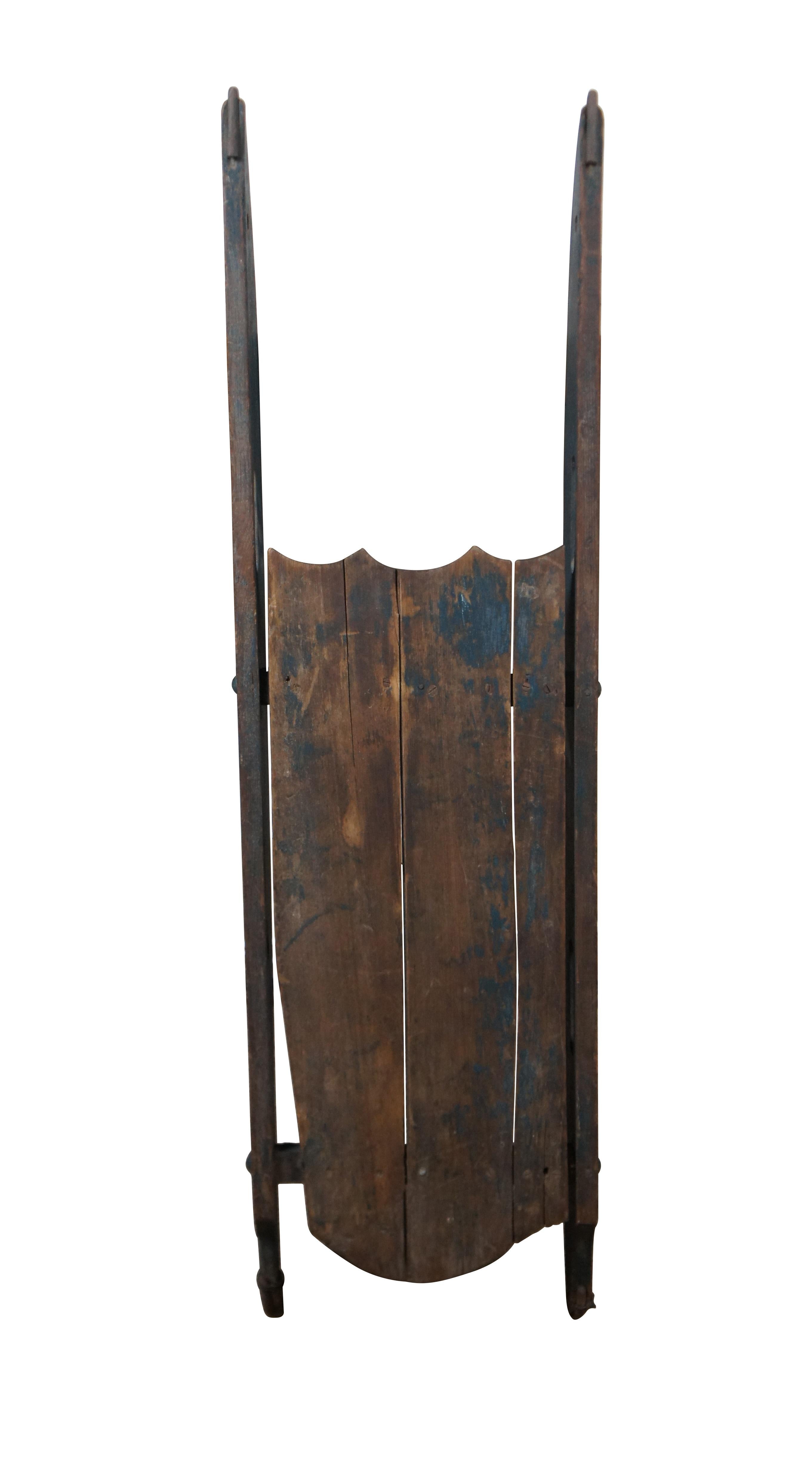 Country Antique Primitive Folk Art Wood & Iron Childrens Sled Sleigh Toboggan 42