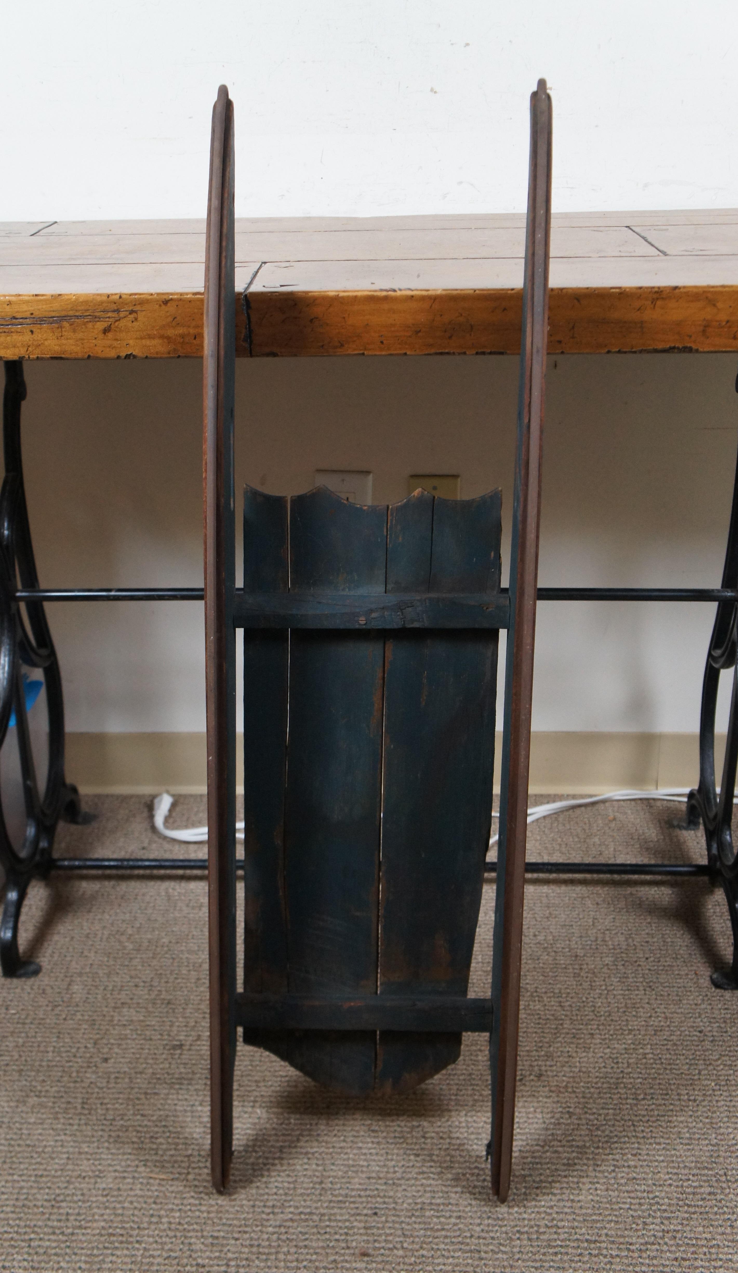 Antique Primitive Folk Art Wood & Iron Childrens Sled Sleigh Toboggan 42