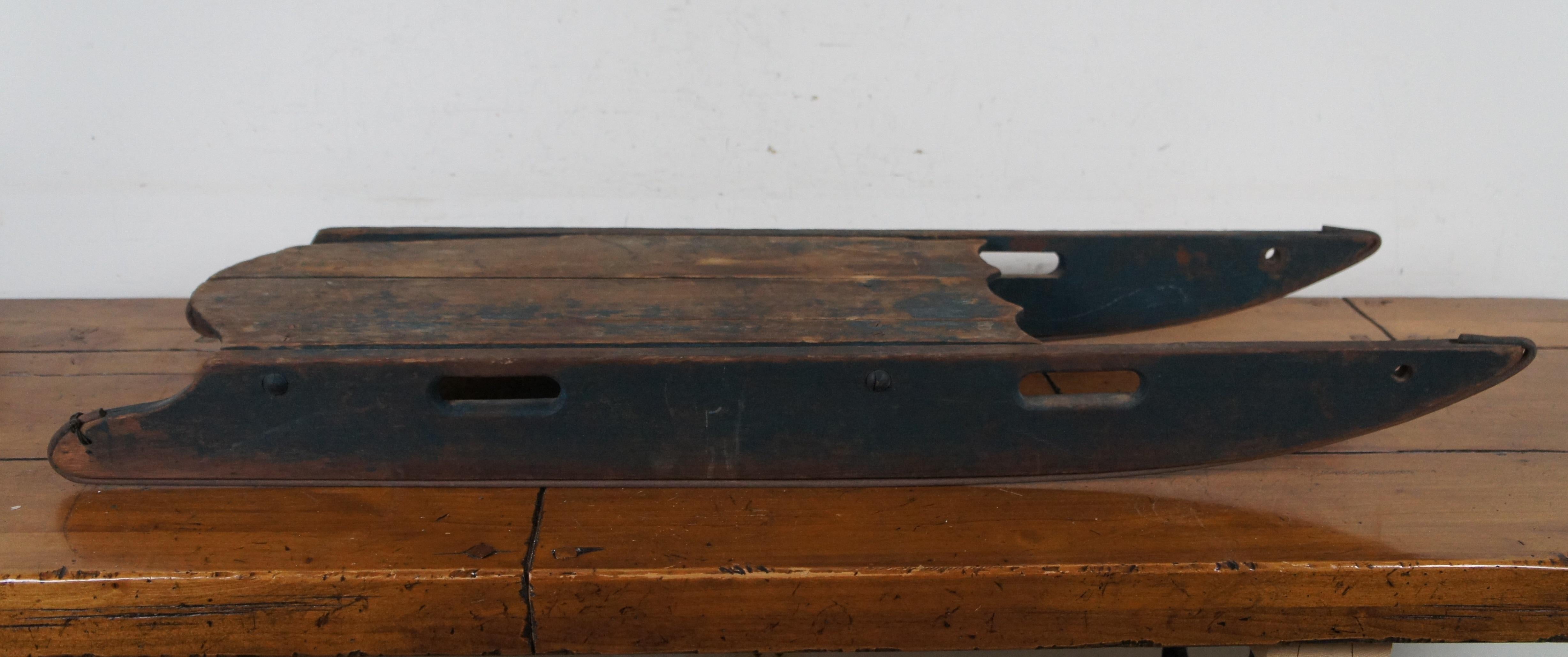 19th Century Antique Primitive Folk Art Wood & Iron Childrens Sled Sleigh Toboggan 42