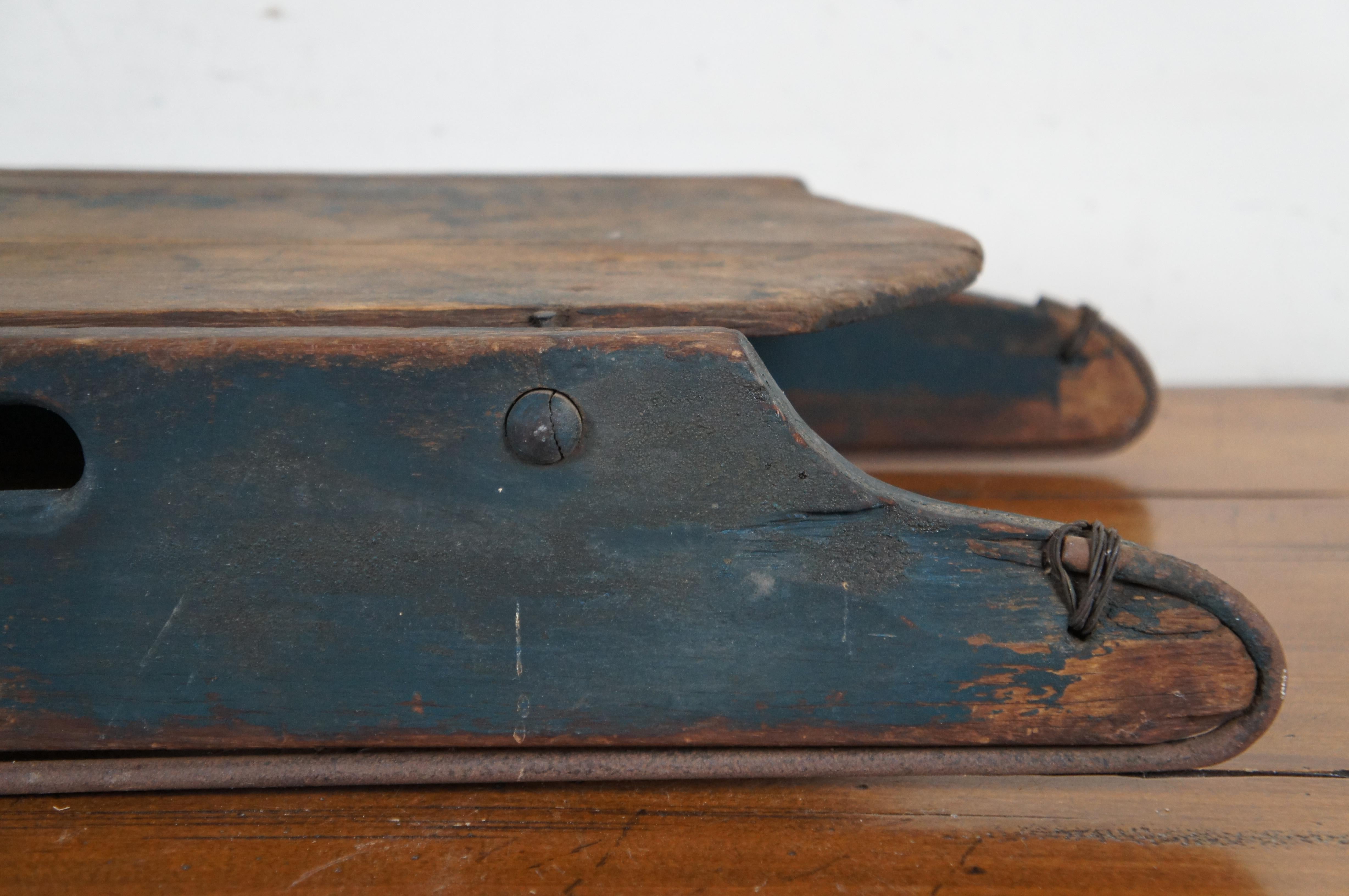 Antique Primitive Folk Art Wood & Iron Childrens Sled Sleigh Toboggan 42