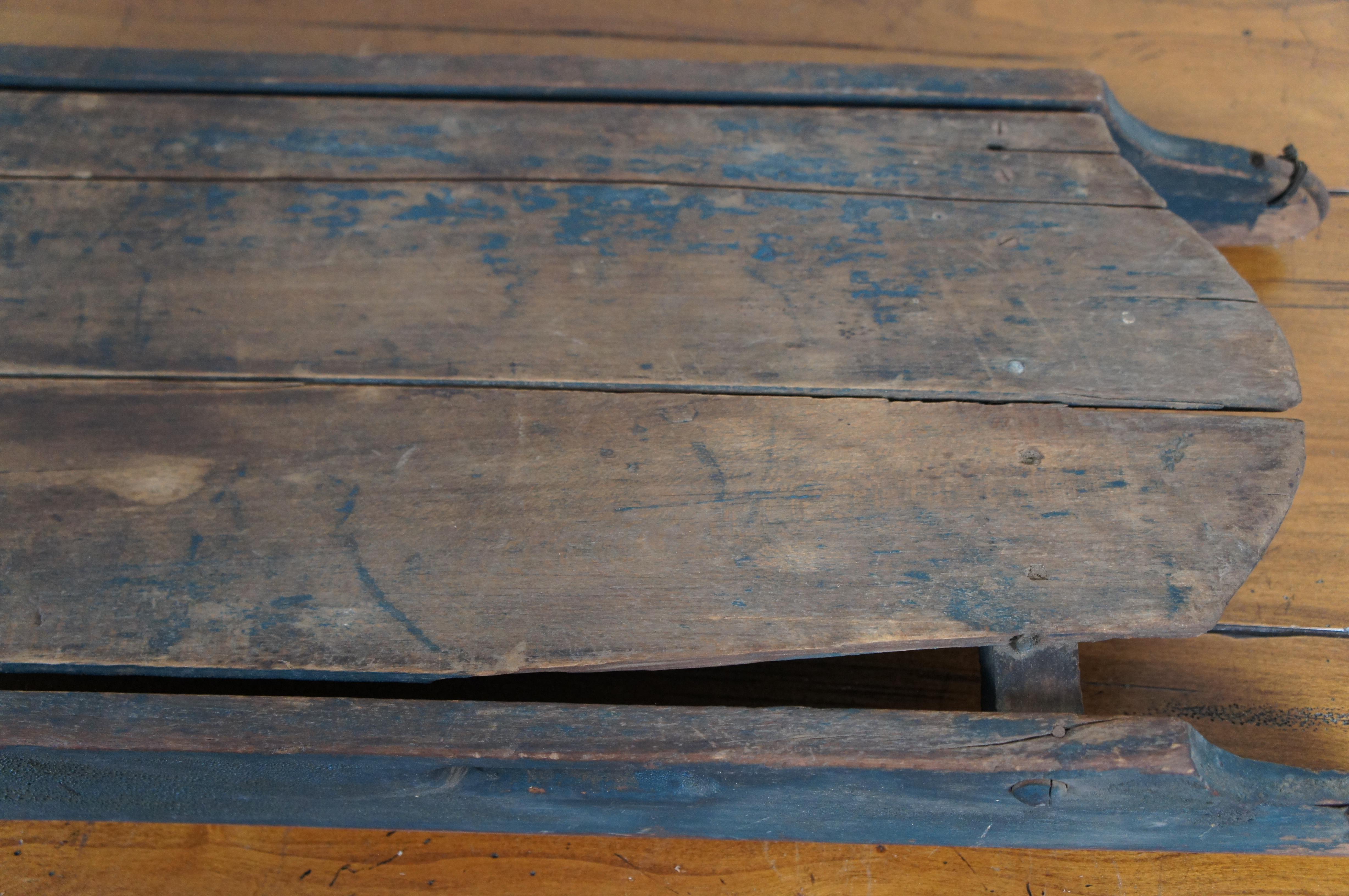 Antique Primitive Folk Art Wood & Iron Childrens Sled Sleigh Toboggan 42