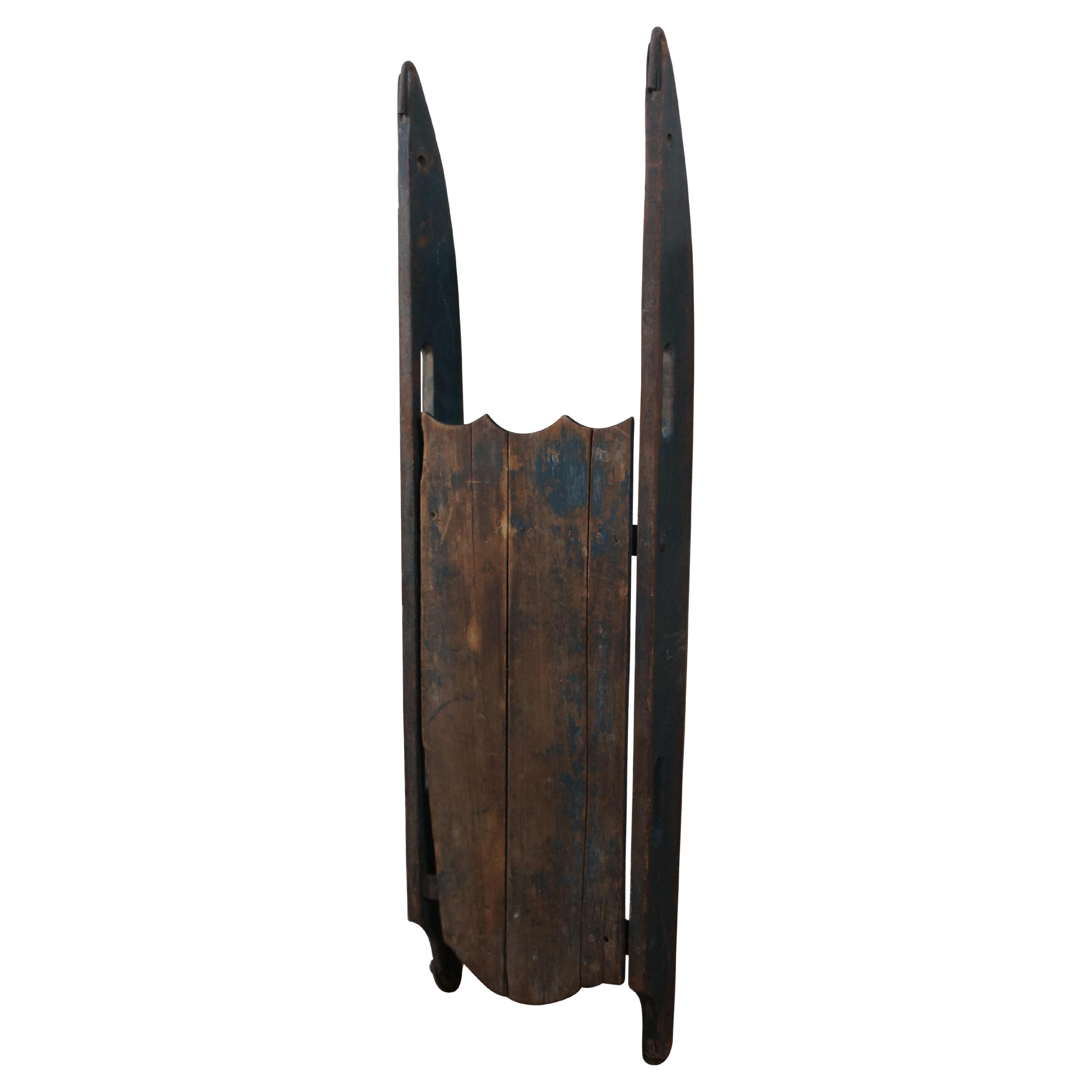 Antique Primitive Folk Art Wood & Iron Childrens Sled Sleigh Toboggan 42" For Sale