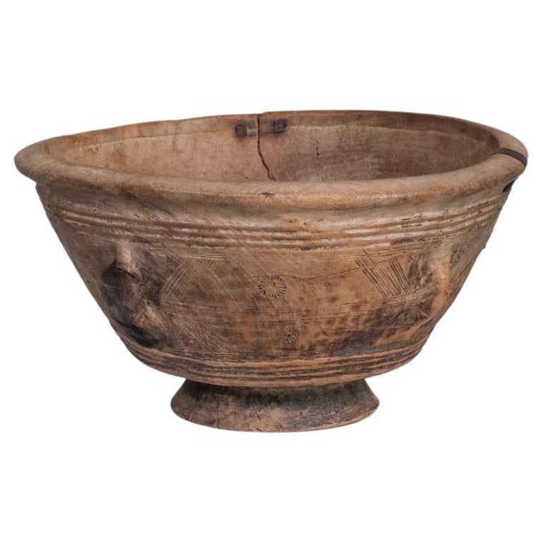 Antique Primitive French Wooden Bowl For Sale