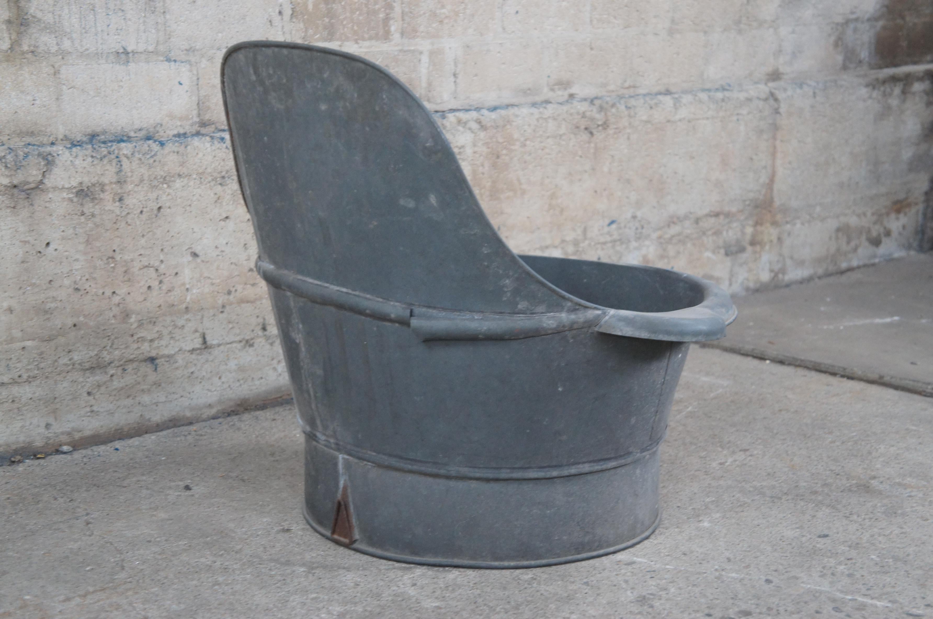 Rustic Antique Primitive Galvanized Tin Metal Cowboy Bathtub Wash Tub W Backrest