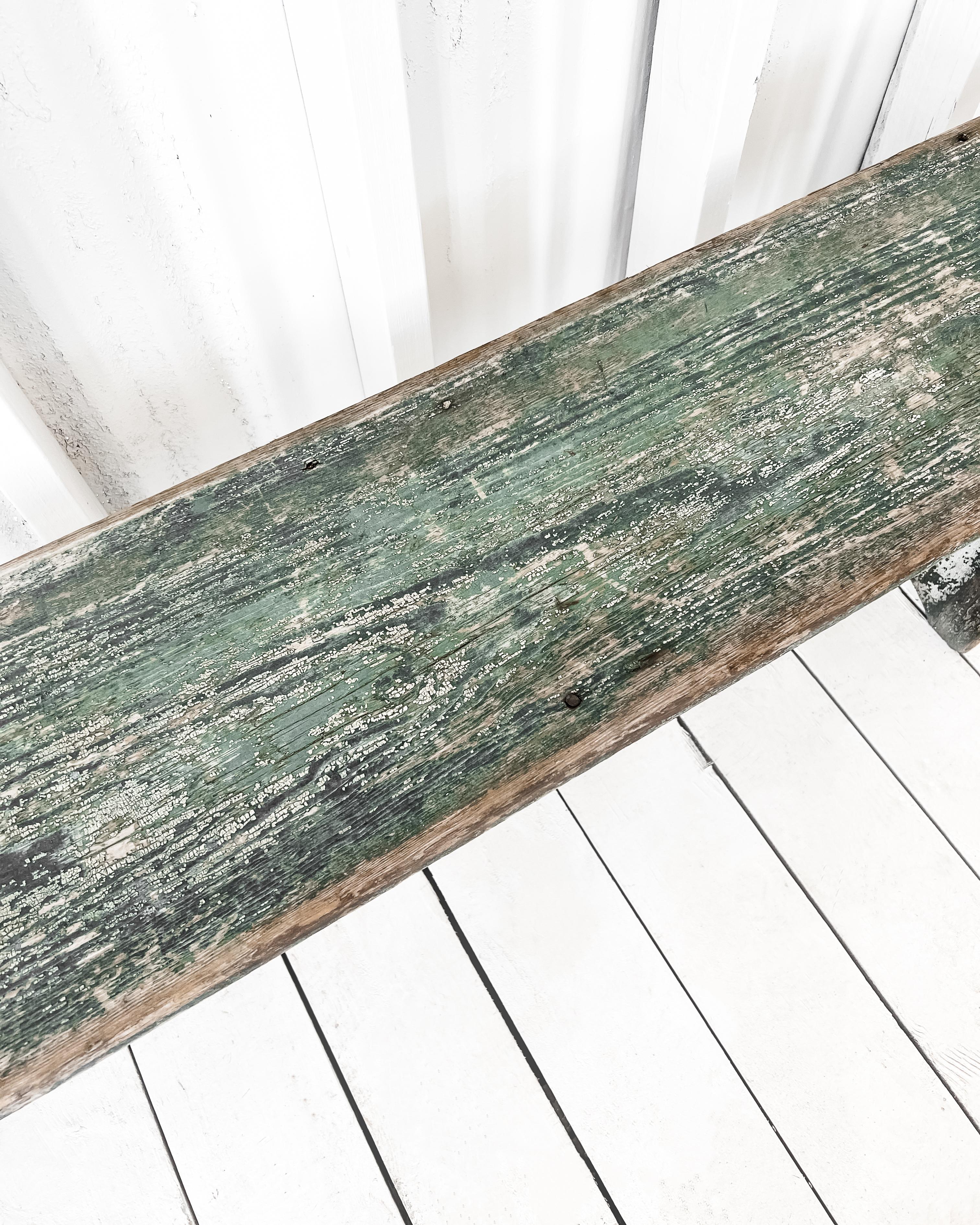 Antique Primitive Green Bench For Sale 4