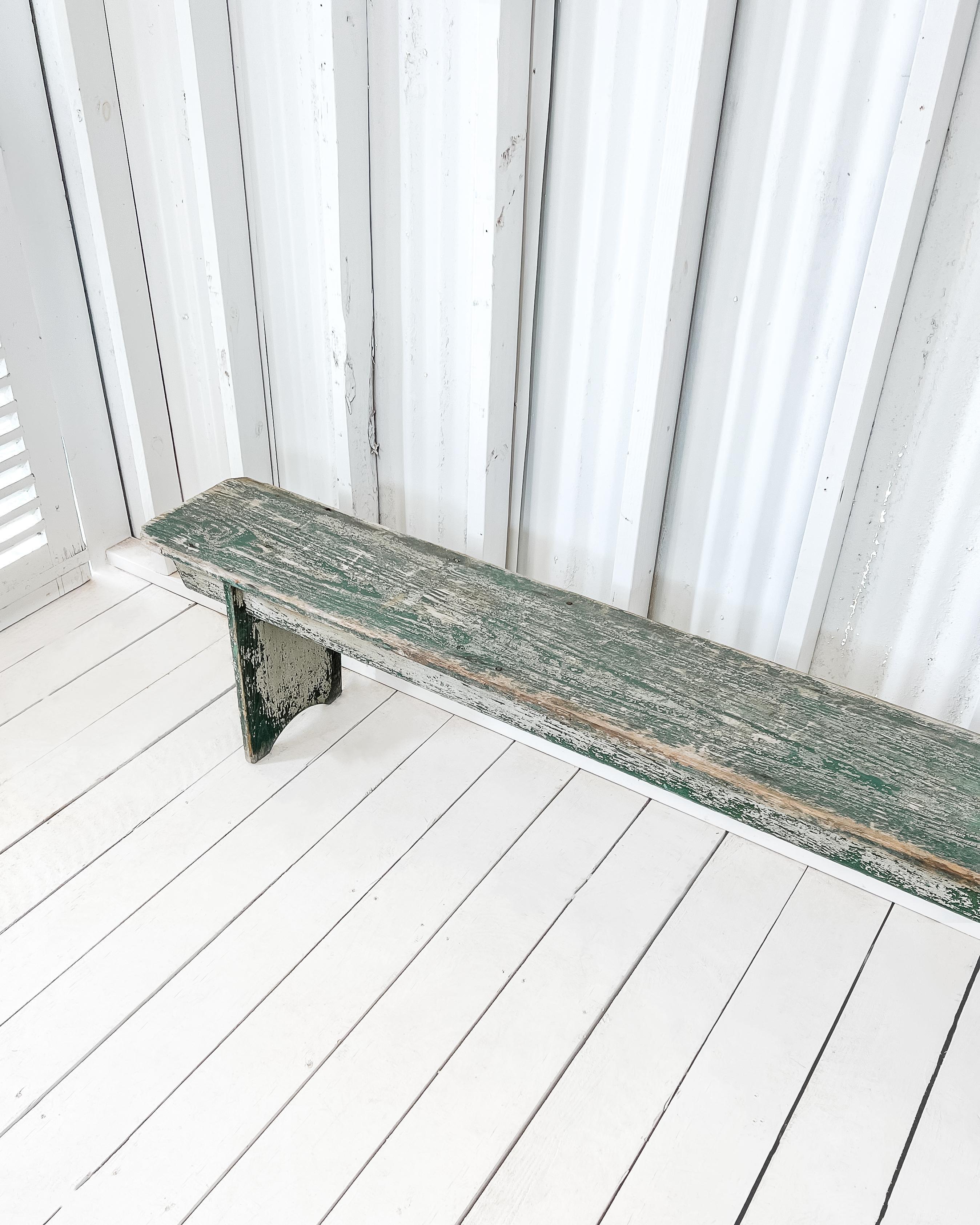 19th Century Antique Primitive Green Bench For Sale