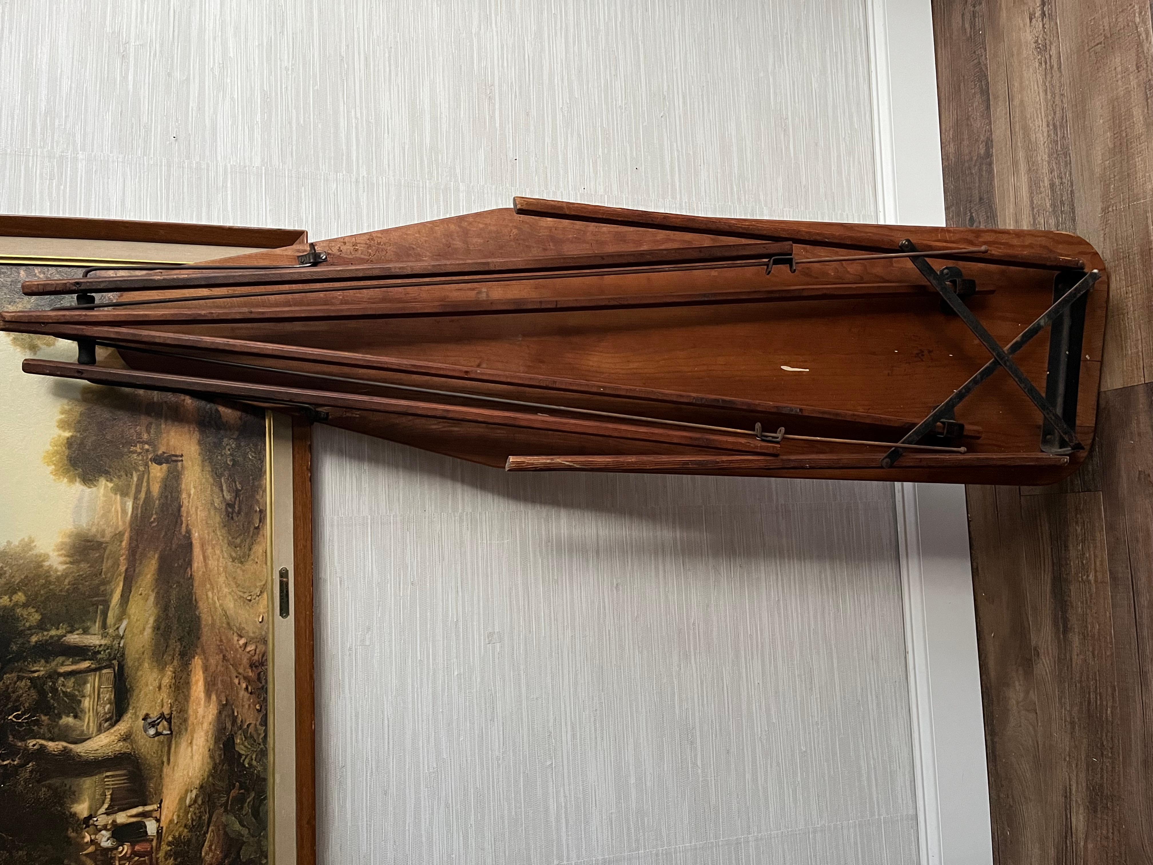 Antique Rustic Hand Crafted Collapsible Wooden Ironing Board Table For Sale 3