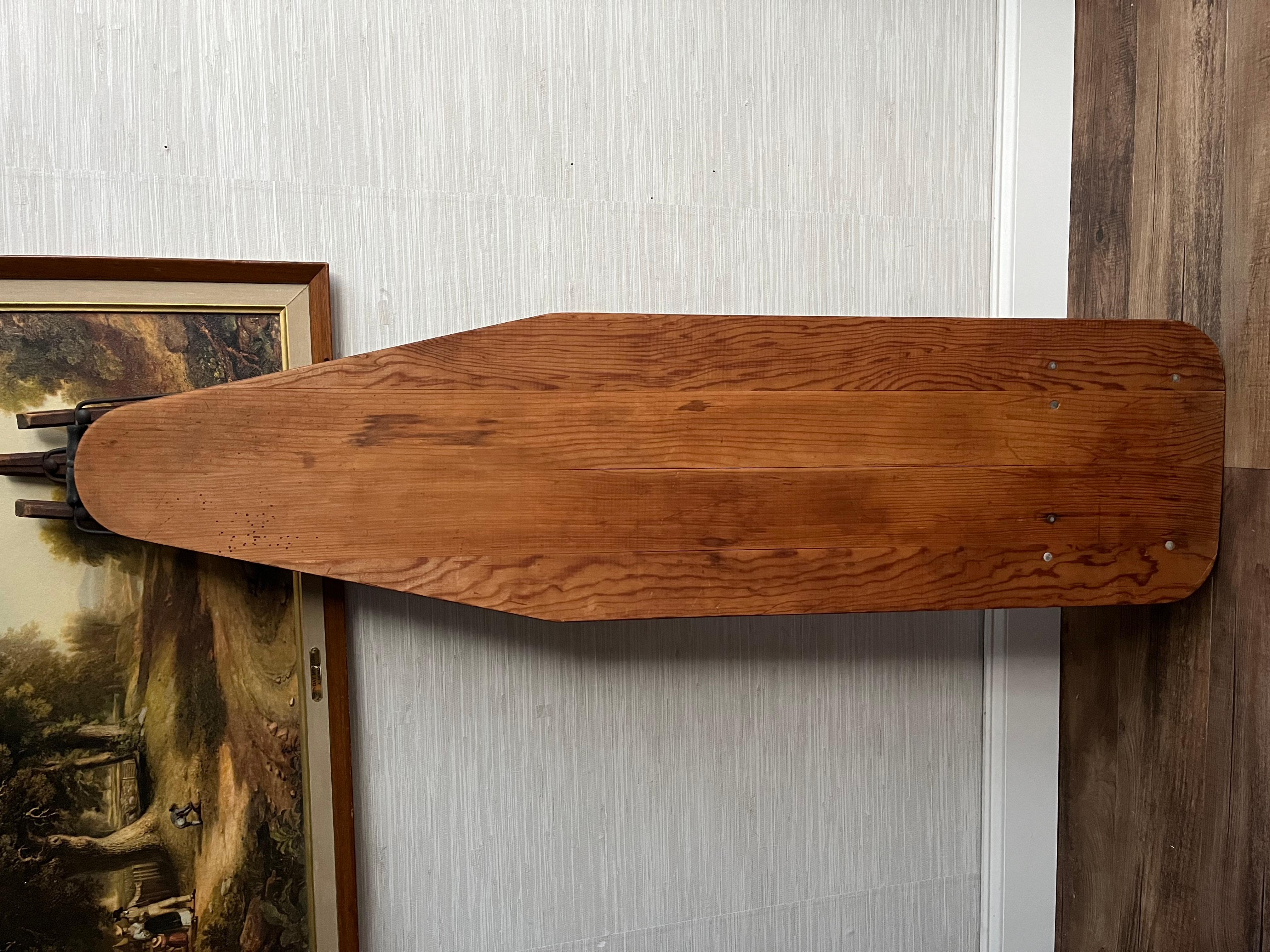 Antique Rustic Hand Crafted Collapsible Wooden Ironing Board Table For Sale 4