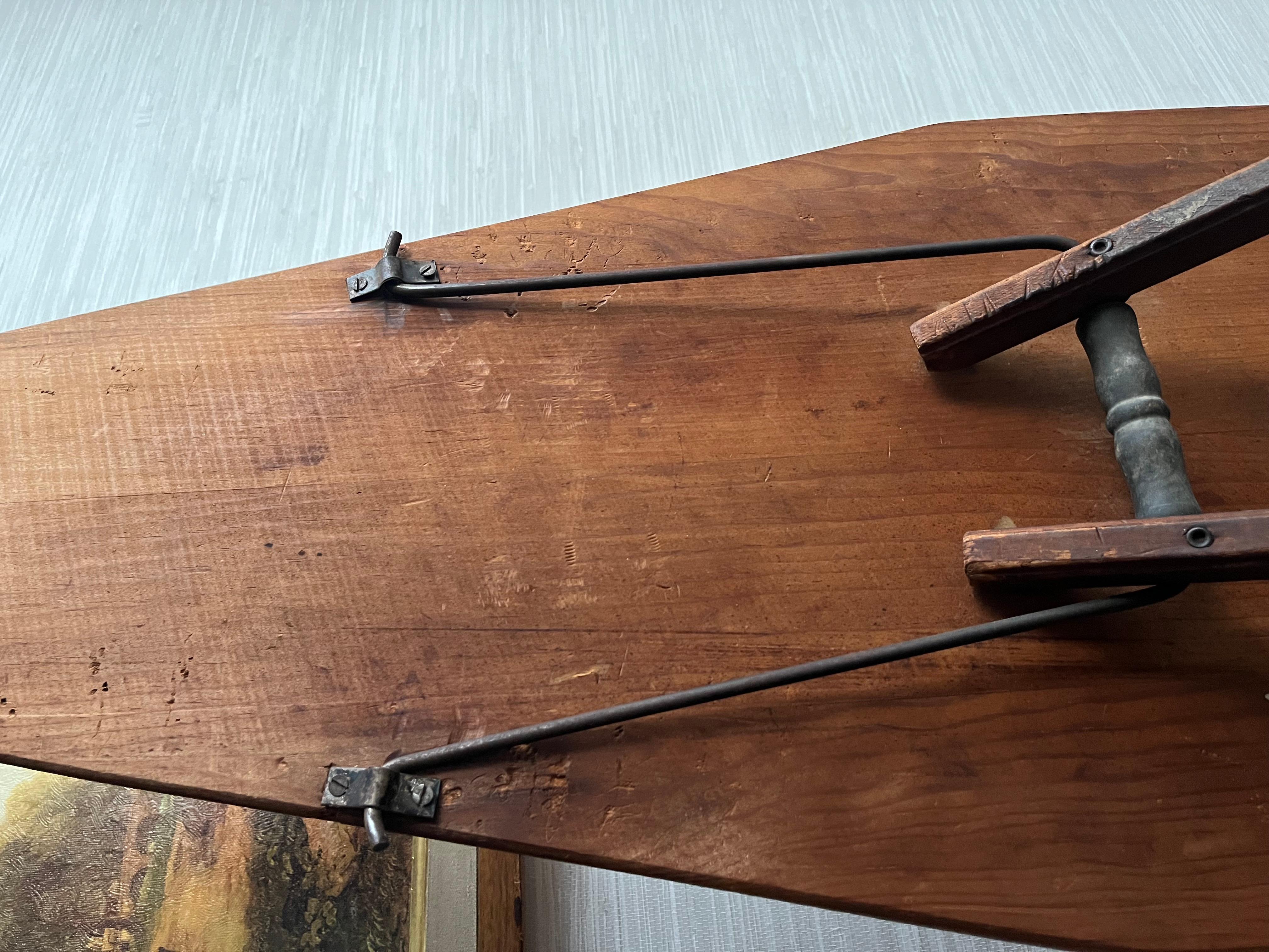 Late 19th Century Antique Rustic Hand Crafted Collapsible Wooden Ironing Board Table For Sale