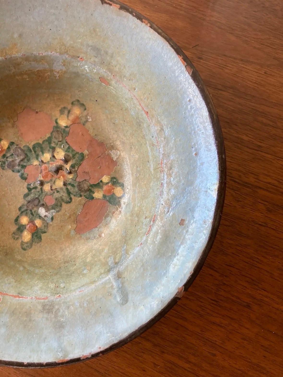 Antique Primitive Handmade Decorative Bowl From Bulgaria In Distressed Condition For Sale In Southampton, NJ