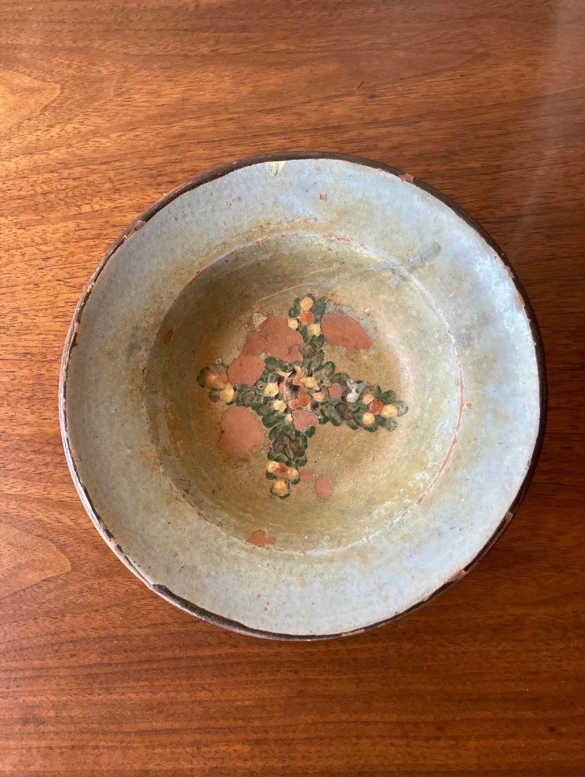 Clay Antique Primitive Handmade Decorative Bowl From Bulgaria For Sale