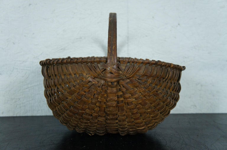 Antique Primitive Handwoven Wicker Egg Gathering Splint Basket Buttocks ...
