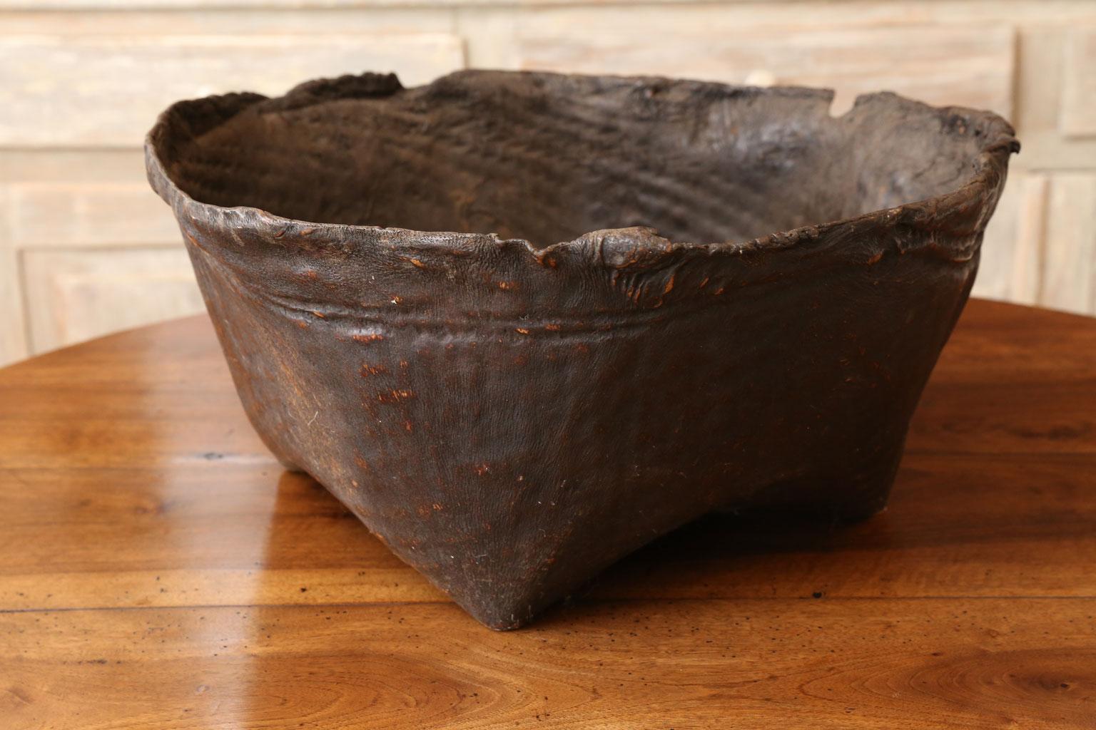 Antique Primitive Hide Basket 3