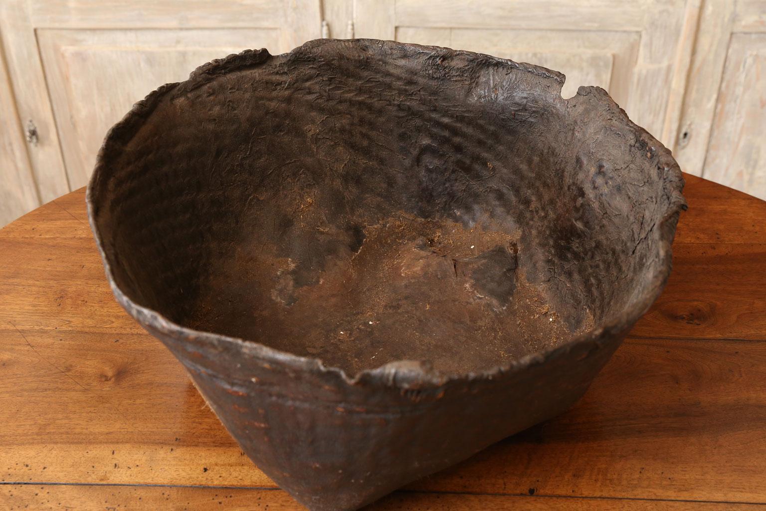 20th Century Antique Primitive Hide Basket