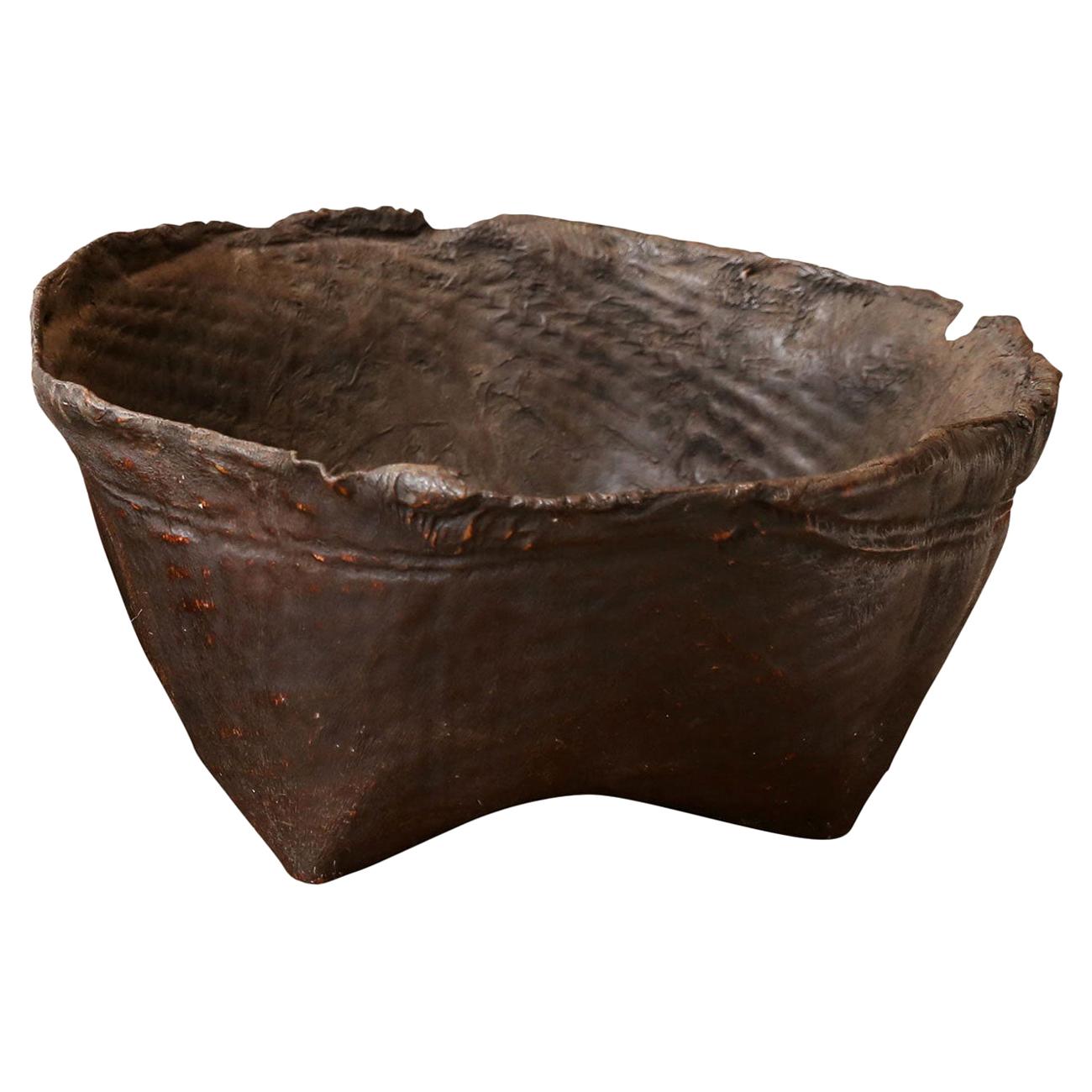 Antique Primitive Hide Basket