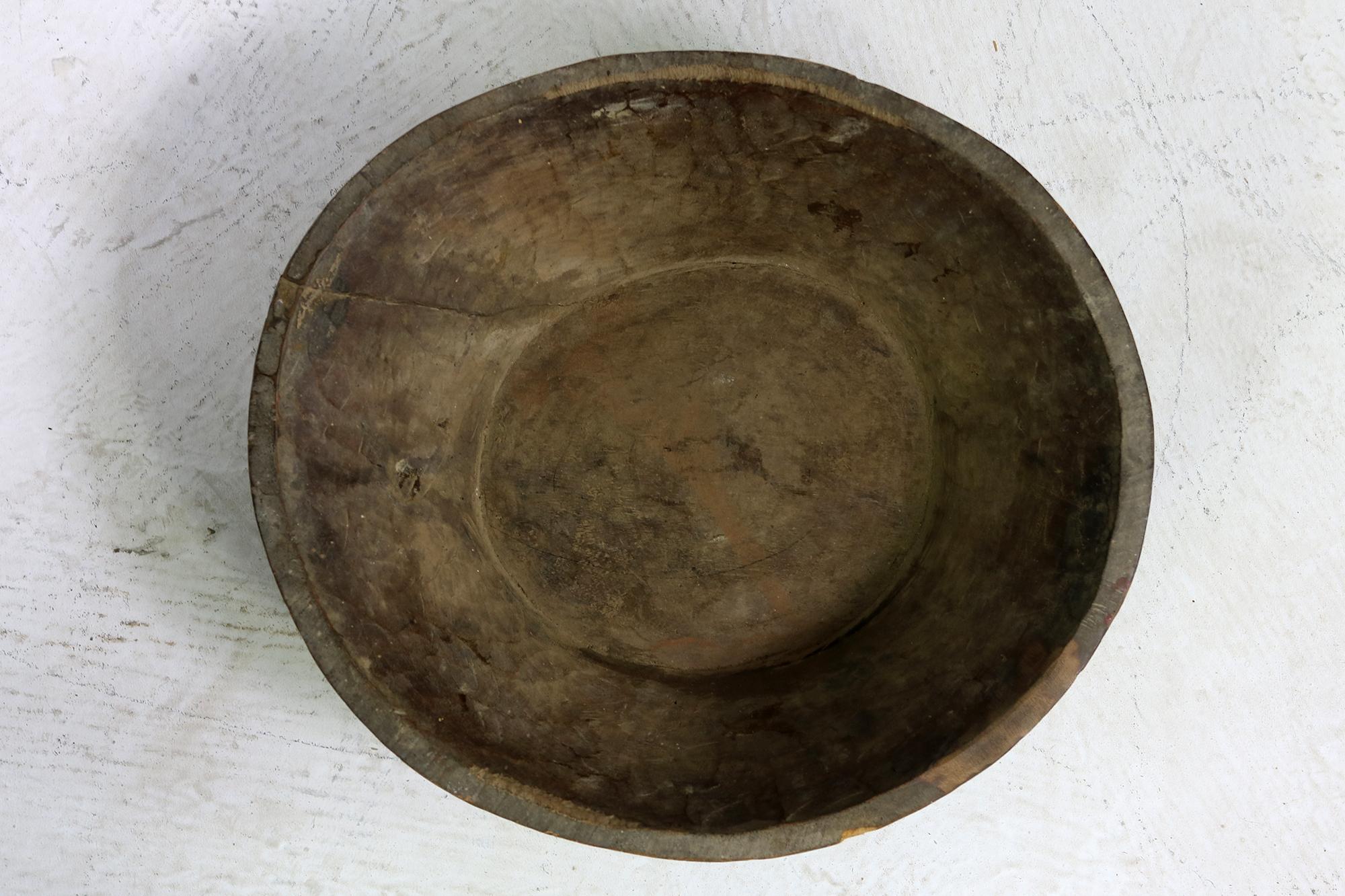 Antique Indian Naga Bowl, Old Solid Wood, Natural Rustic, Wabisabi 2