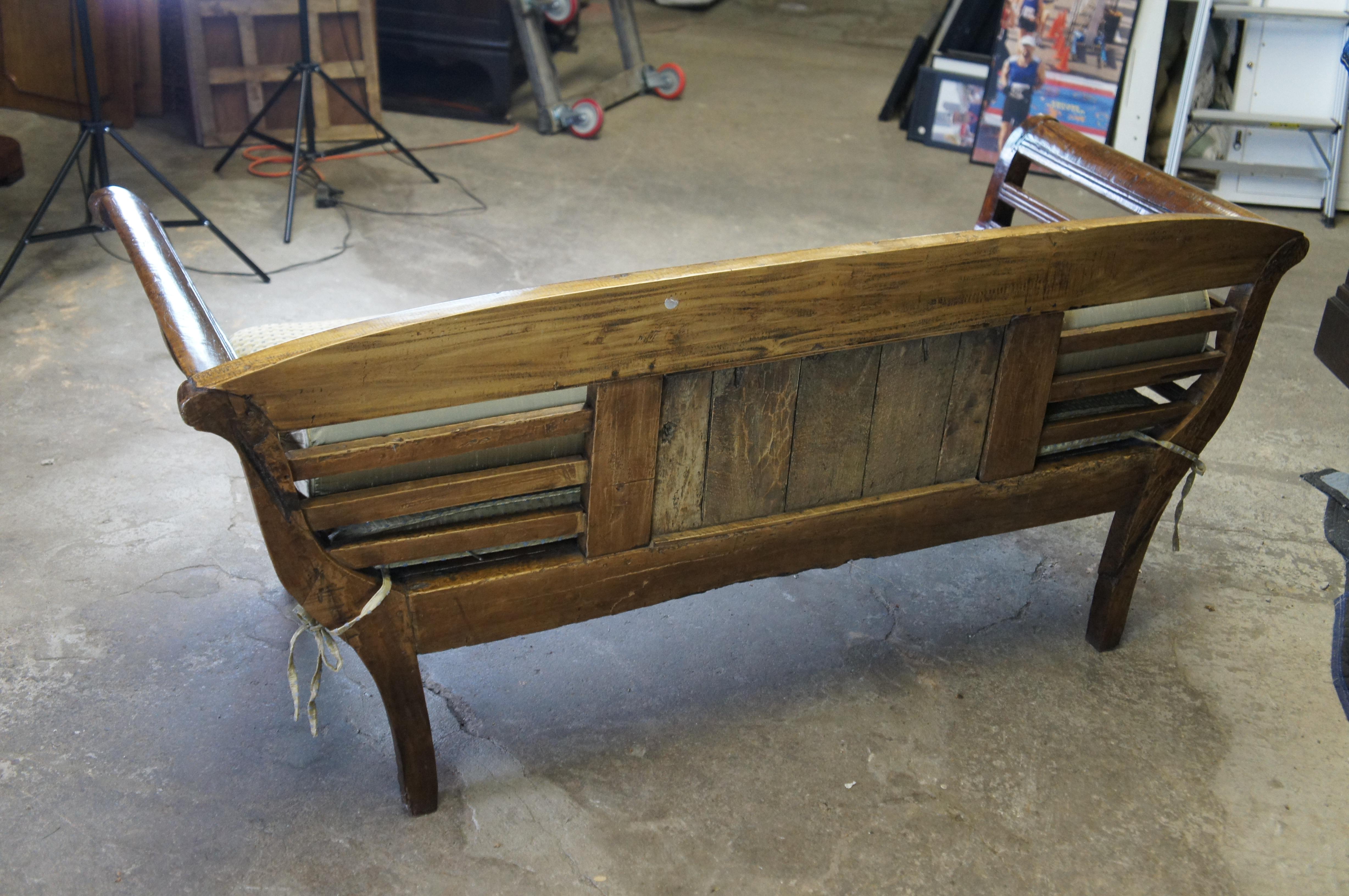 Indonesian Carved Teak Wood Farmhouse Hall Entry Bench 65