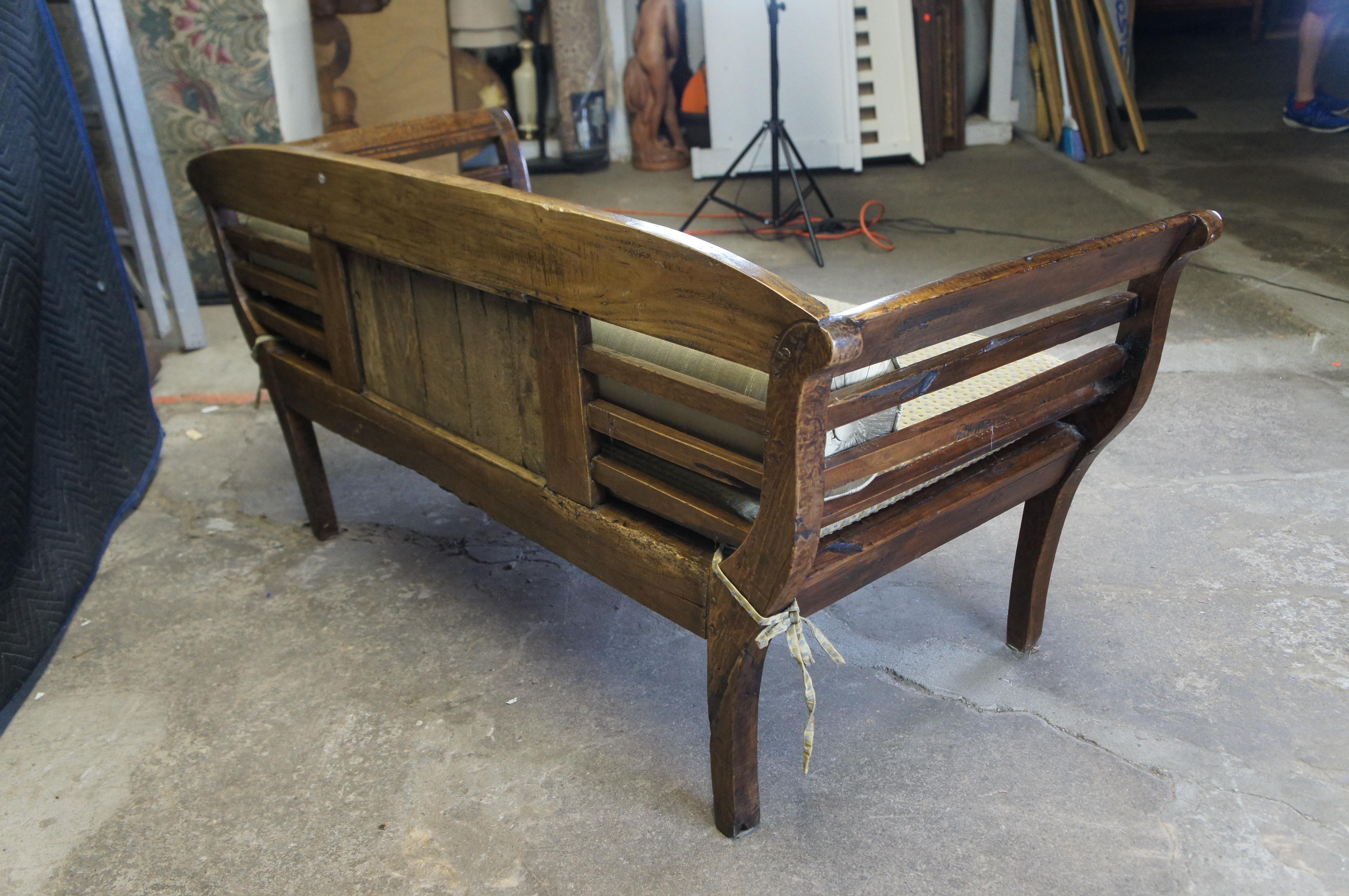 Indonesian Carved Teak Wood Farmhouse Hall Entry Bench 65