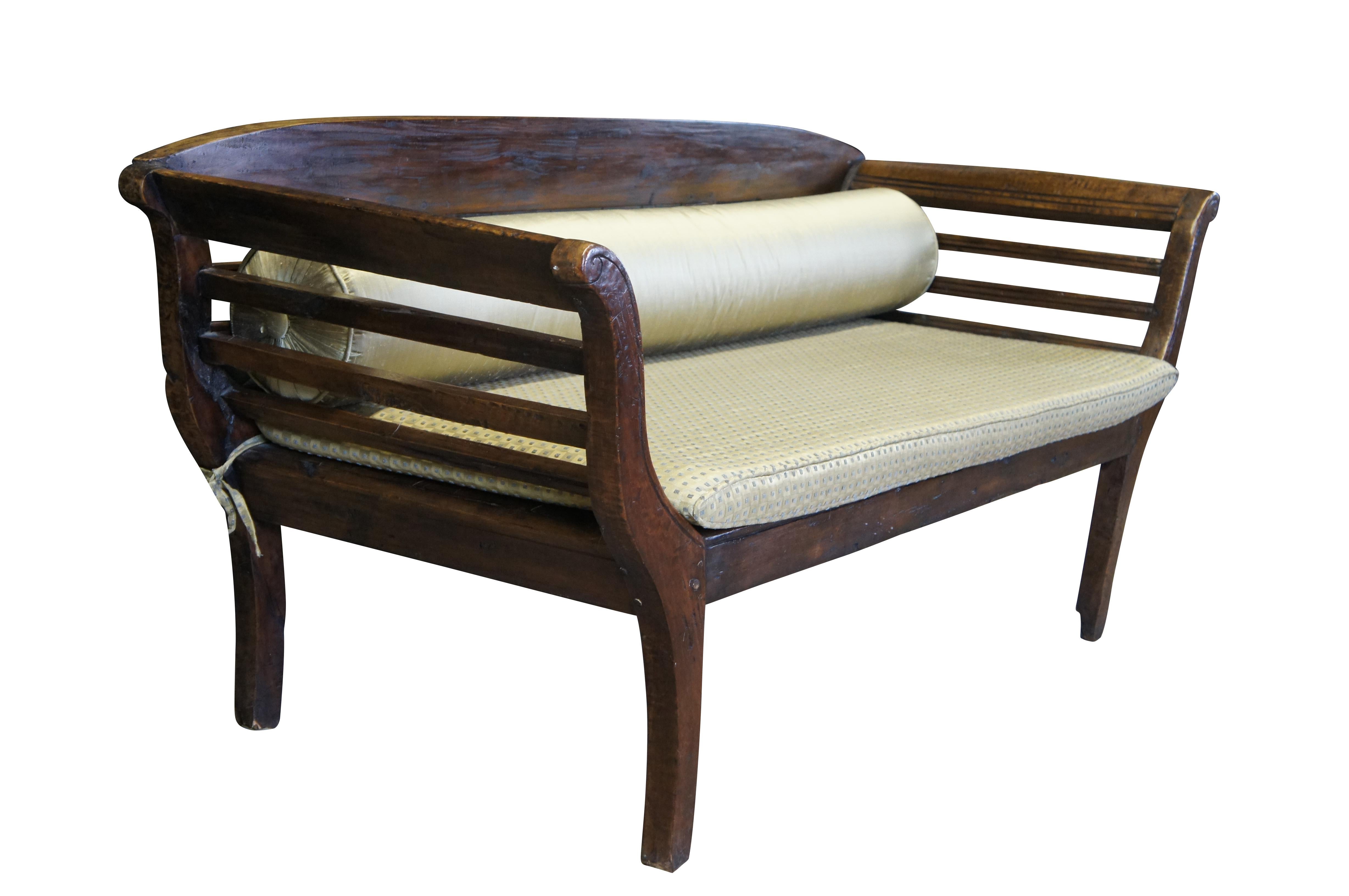 Anglo-Indian Indonesian Carved Teak Wood Farmhouse Hall Entry Bench 65