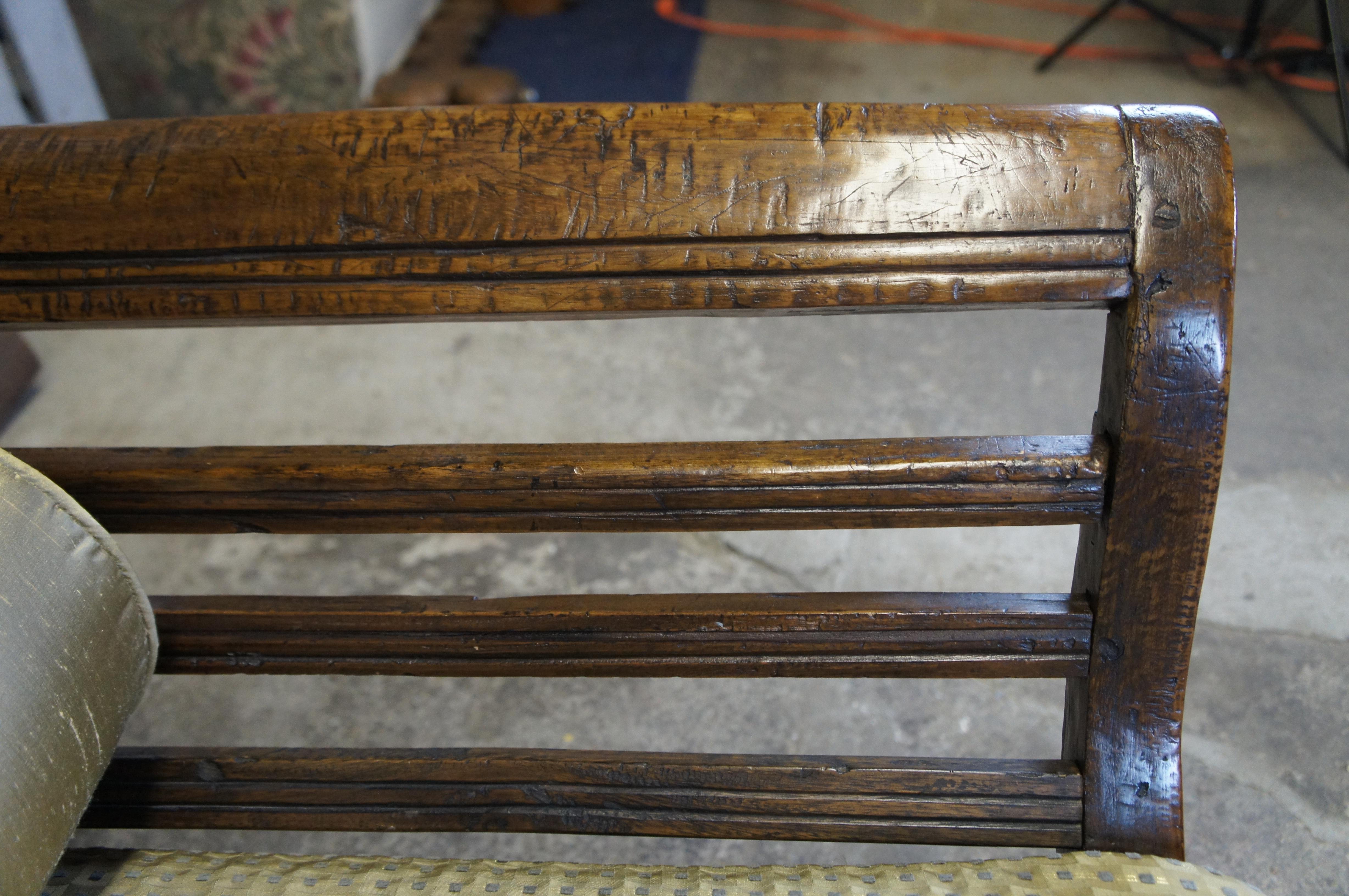 Upholstery Indonesian Carved Teak Wood Farmhouse Hall Entry Bench 65