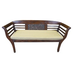 Indonesian Carved Teak Wood Farmhouse Hall Entry Bench 65"